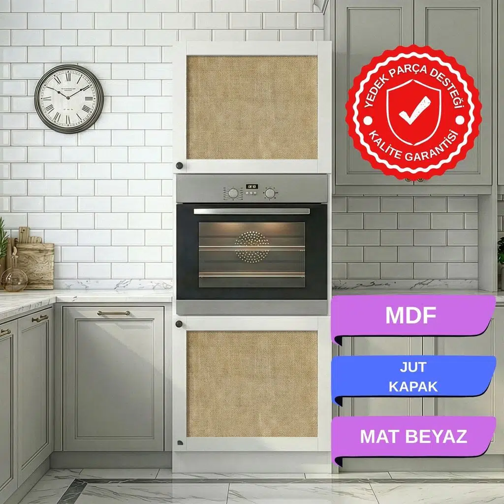 Kenzlife ankastre fırın dolabı bige mat beyaz 180*60*56 jut kare kapak MDF gövde