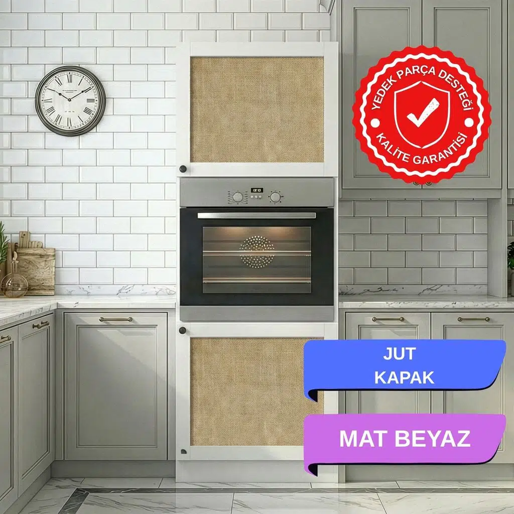 Kenzlife ankastre fırın dolabı bige mat beyaz 180*60*56 jut kare kapak suntalam gövde