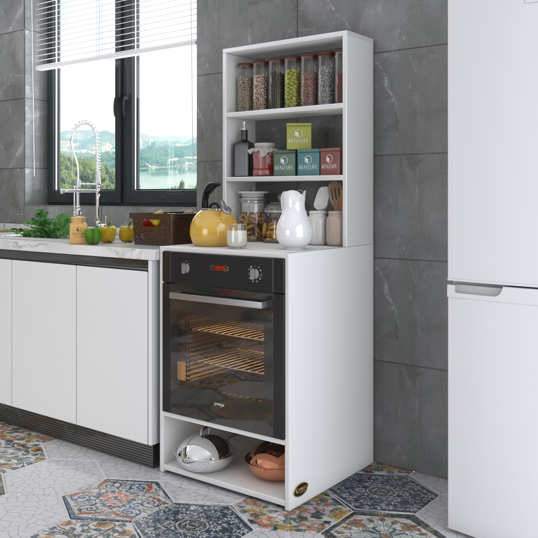 Kenzlife ankastre fırın dolabı canfeza byz 165*60*56 mutfak raflı