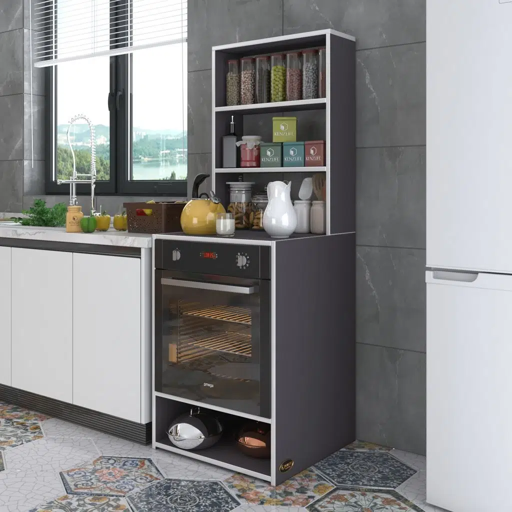 Kenzlife ankastre fırın dolabı canfeza gri 165*60*56 mutfak raflı