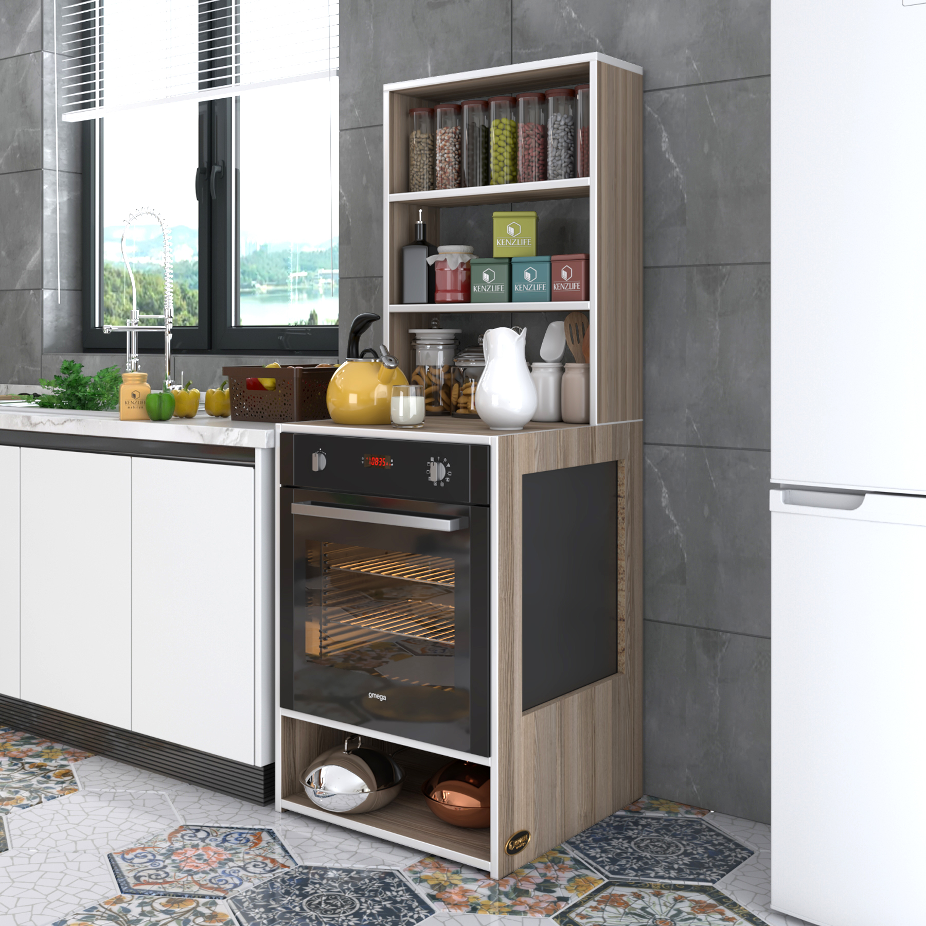 Kenzlife ankastre fırın dolabı ismihan crd 165*60*56 mutfak raflı