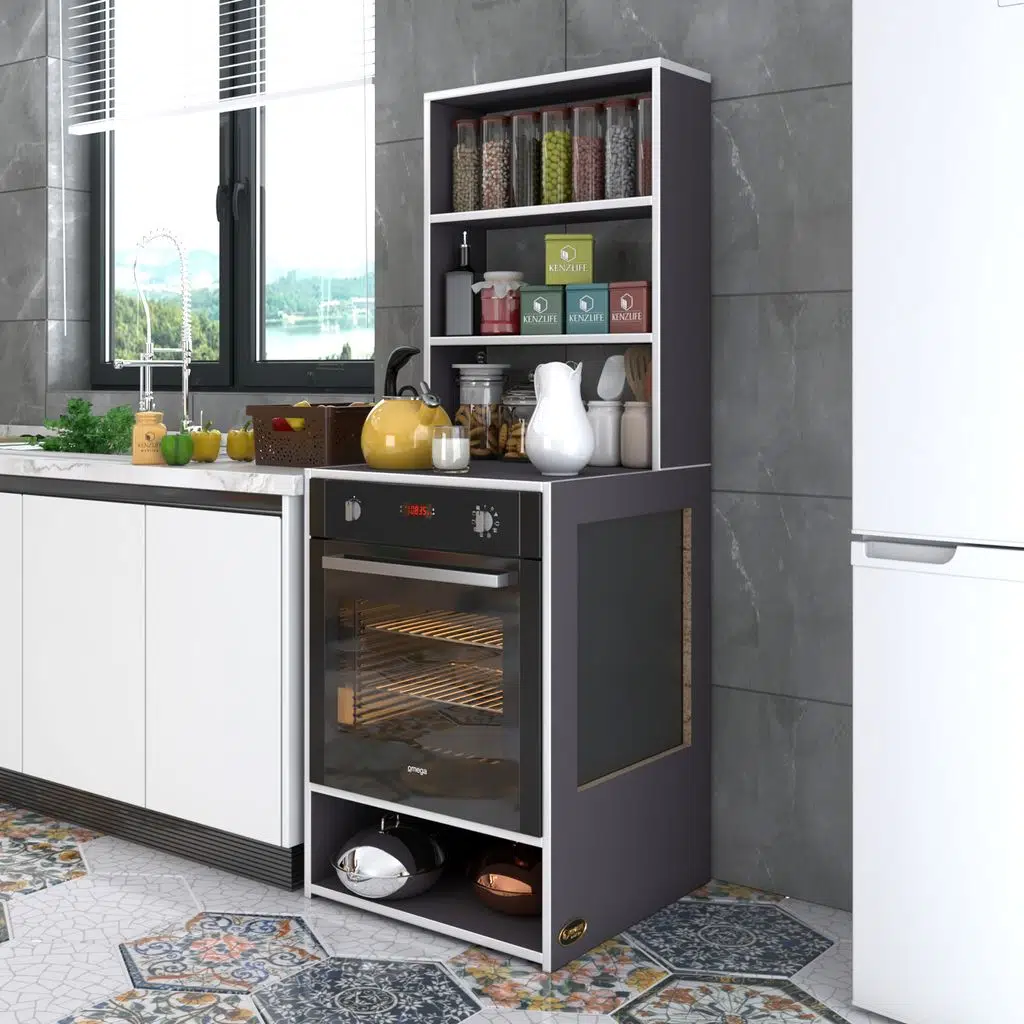 Kenzlife ankastre fırın dolabı ismihan gri 165*60*56 mutfak raflı