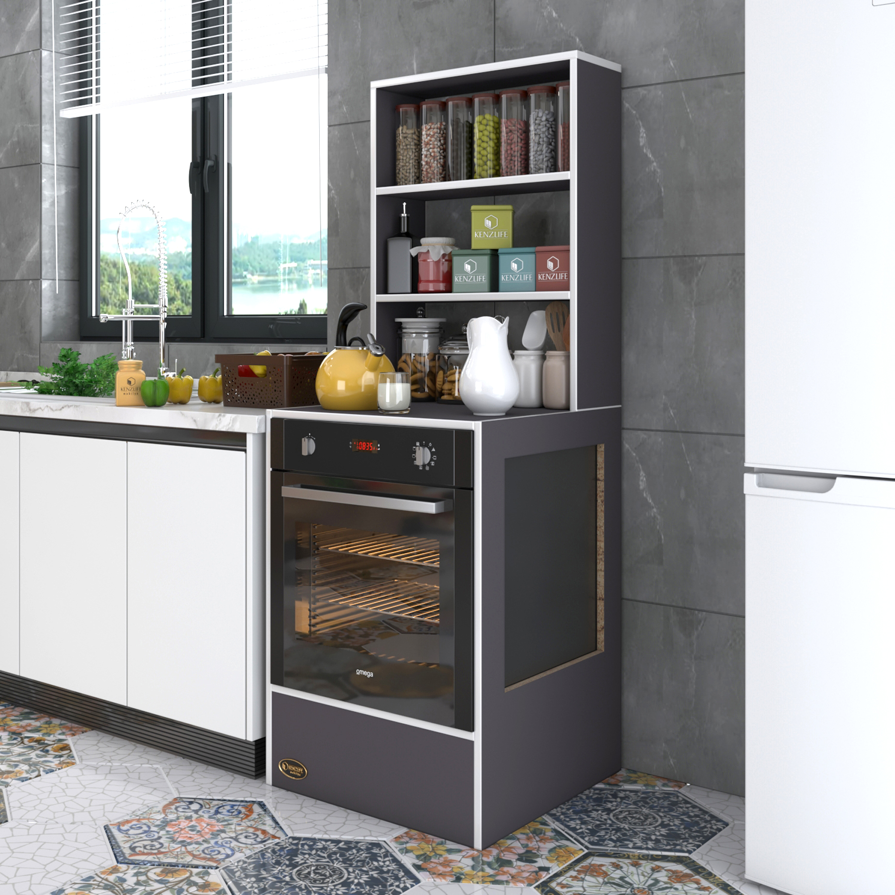 Kenzlife ankastre fırın dolabı nevgece gri 165*60*56 mutfak eko düz
