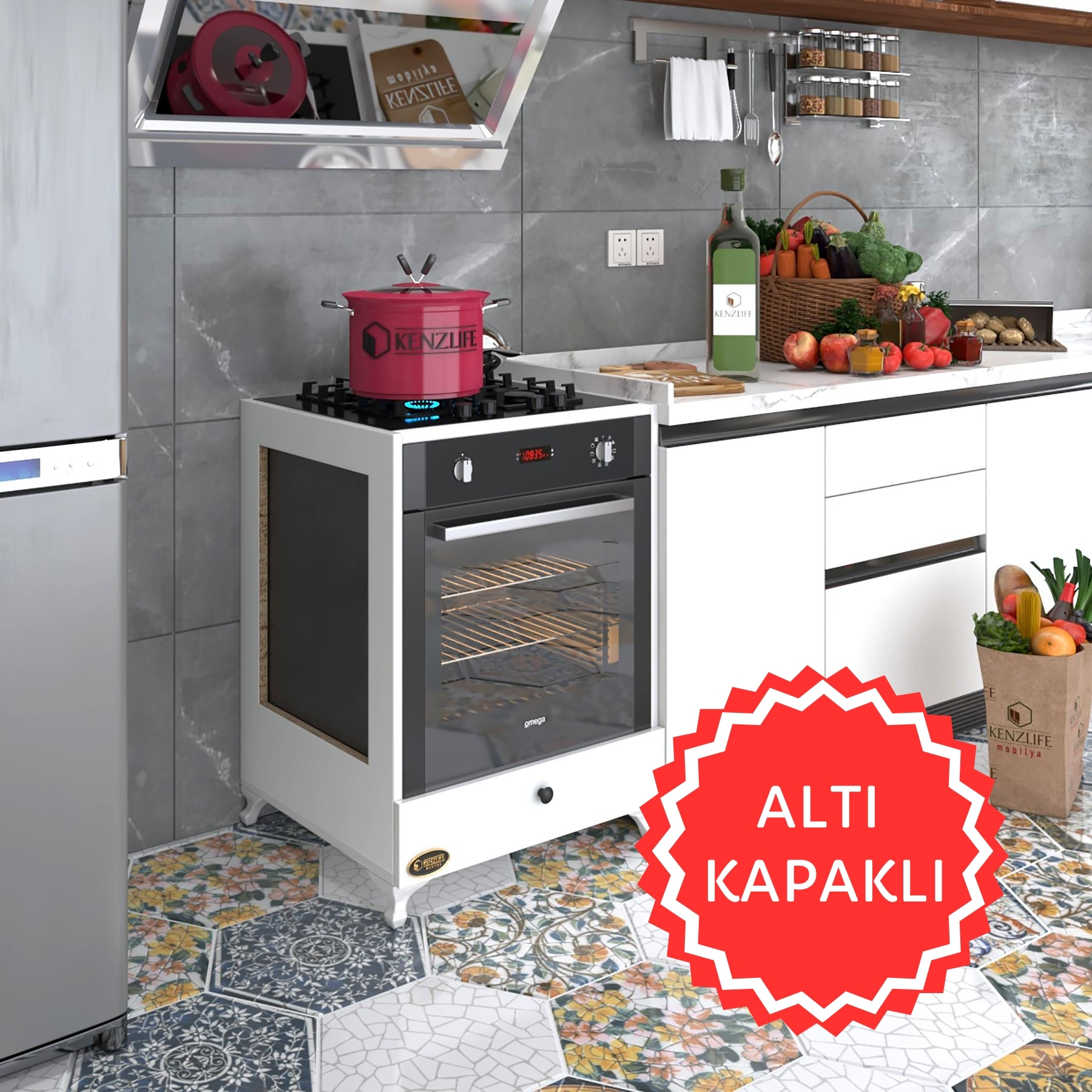 Kenzlife ankastre modülü kabini altın3 byz fırın ocak dolabı kapaklı ayaklı 