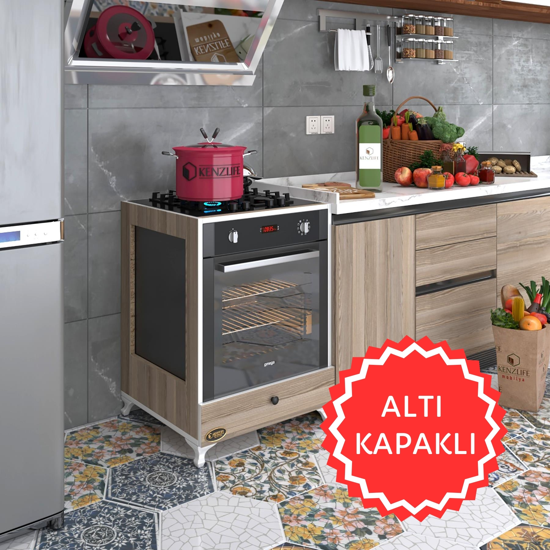 Kenzlife ankastre modülü kabini altın3 crd fırın ocak dolabı kapaklı ayaklı 