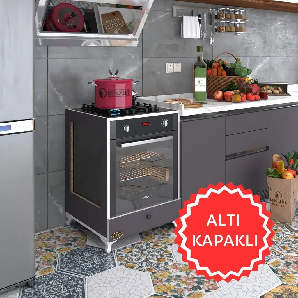 Kenzlife ankastre modülü kabini altın3 gri fırın ocak dolabı kapaklı ayaklı 