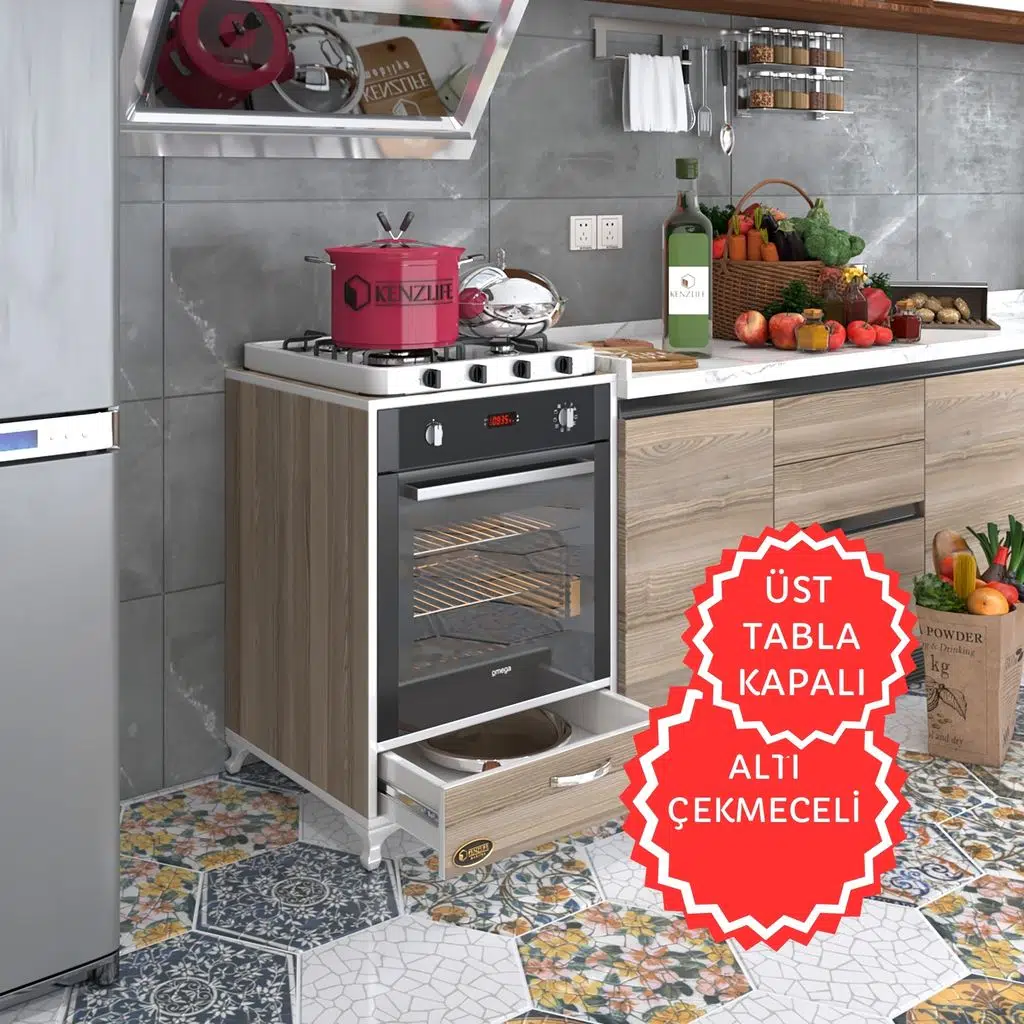 Kenzlife ankastre modülü kabini azot crd fırın ocak dolabı çekmeceli ayaklı sabit tabla 