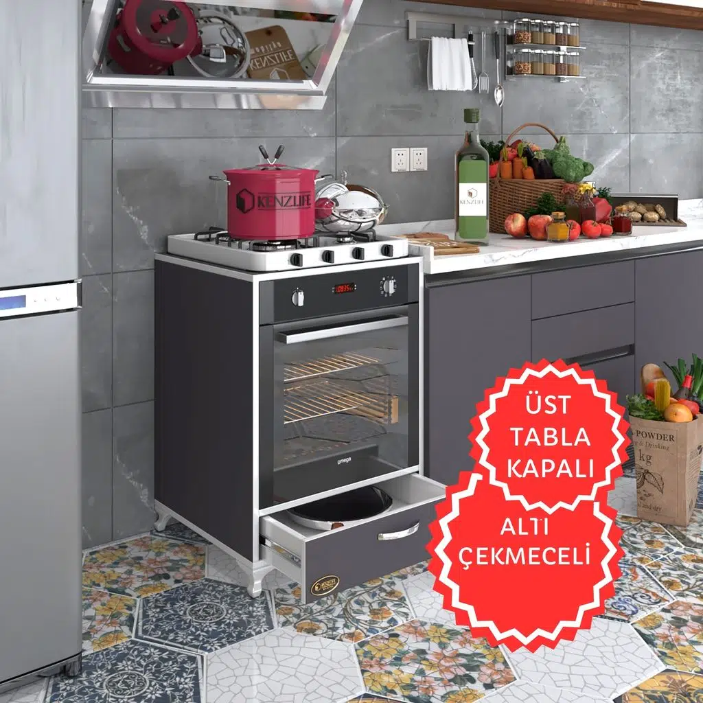 Kenzlife ankastre modülü kabini azot gri fırın ocak dolabı çekmeceli ayaklı sabit tabla 