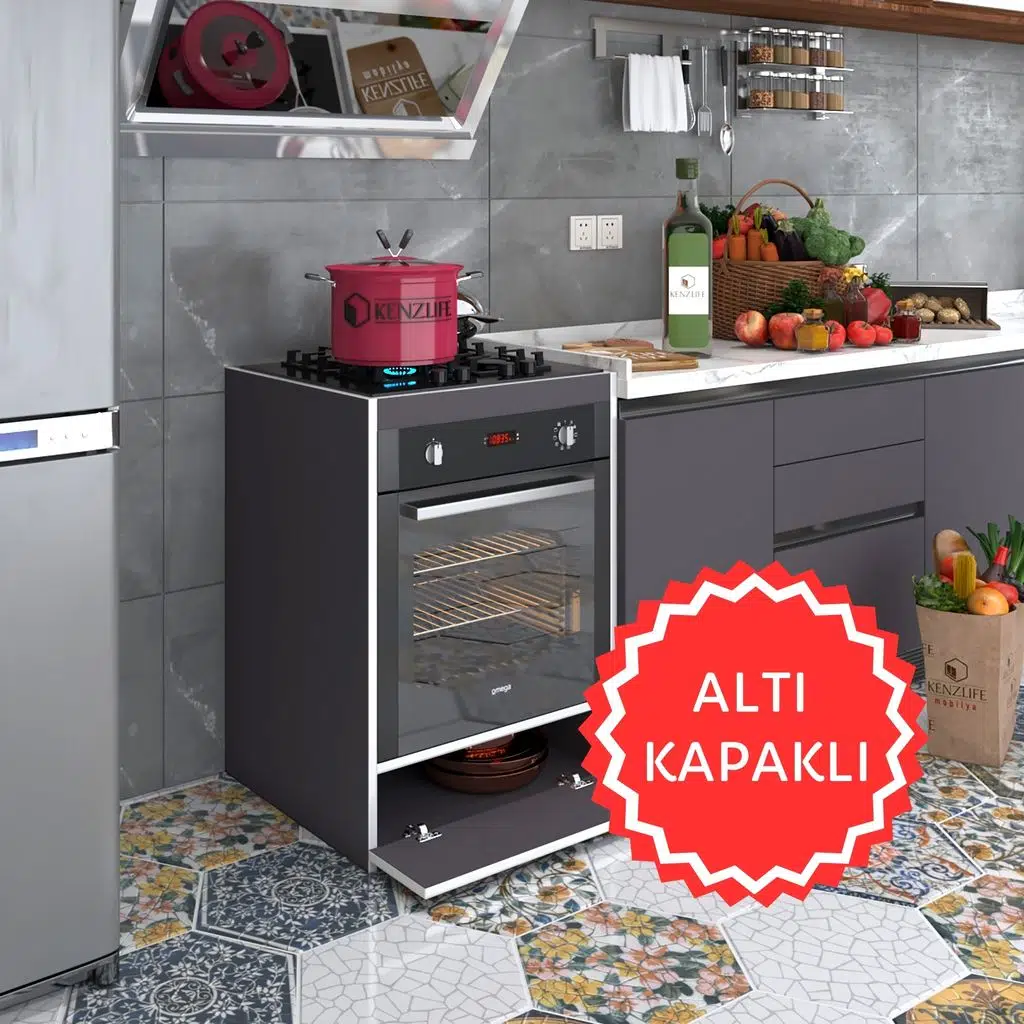 Kenzlife ankastre modülü kabini berilyum gri fırın ocak dolabı kapaklı 