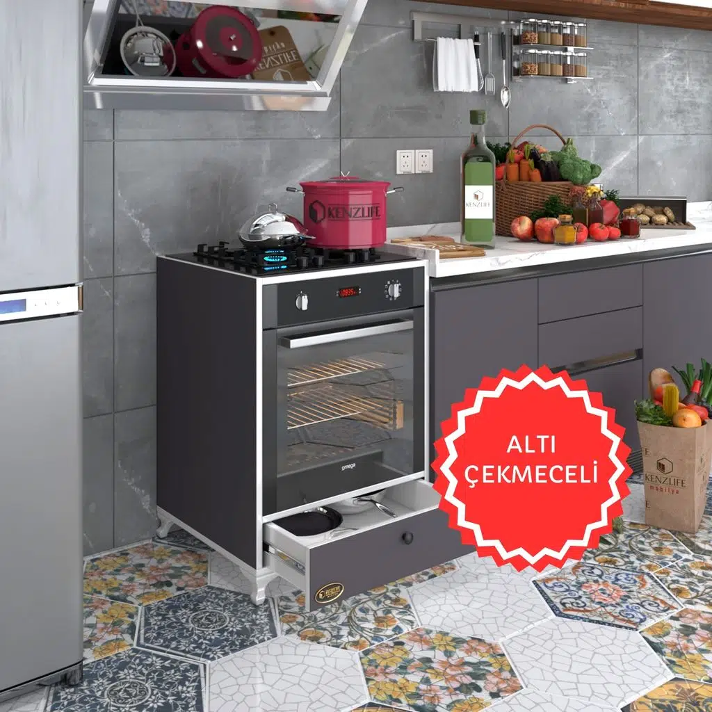 Kenzlife ankastre modülü kabini fosfat gri fırın ocak dolabı çekmeceli ayaklı 