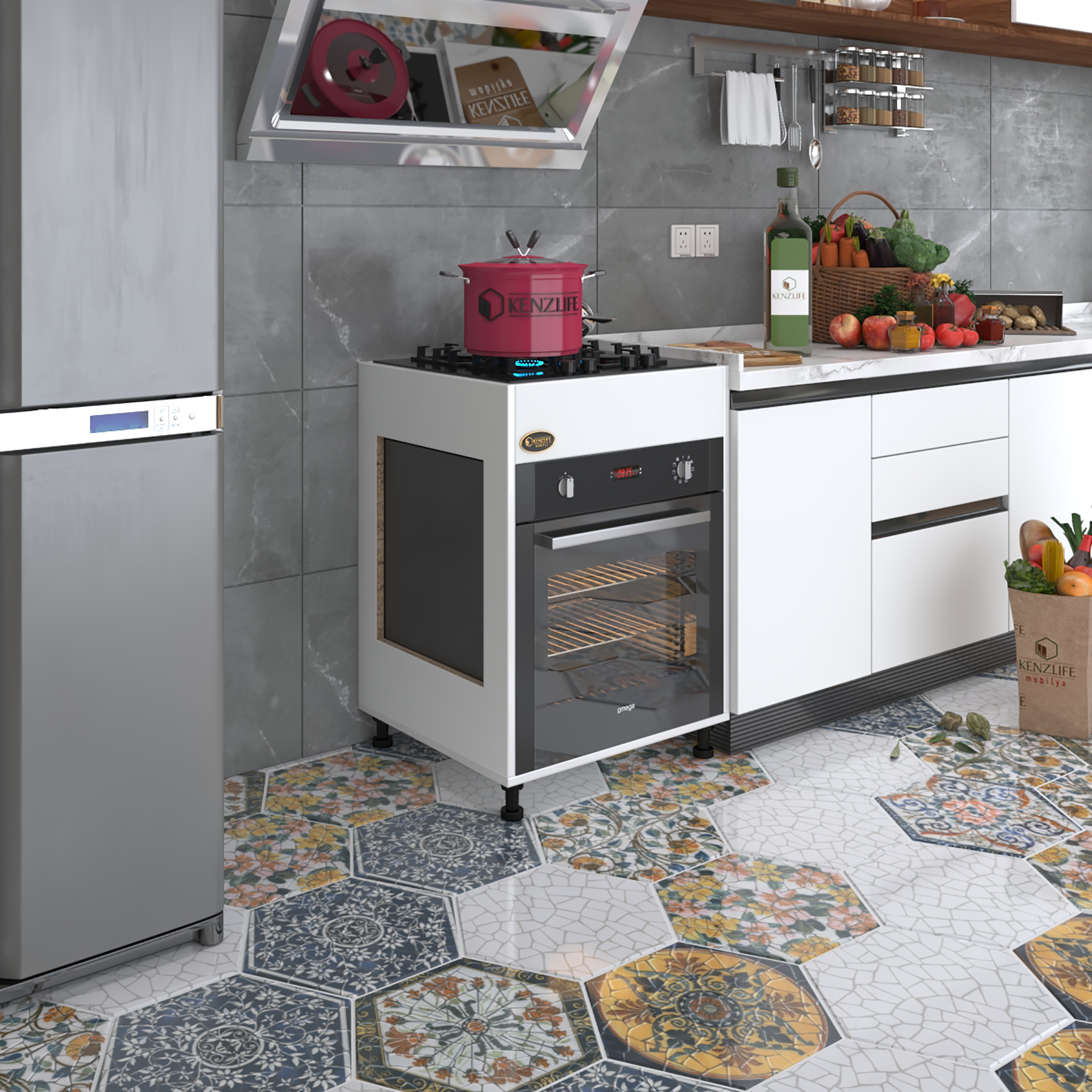 Kenzlife ankastre modülü kabini haya busa3 byz 85*60*56 fırın ocak dolabı ayarlı ayaklı üstten 
