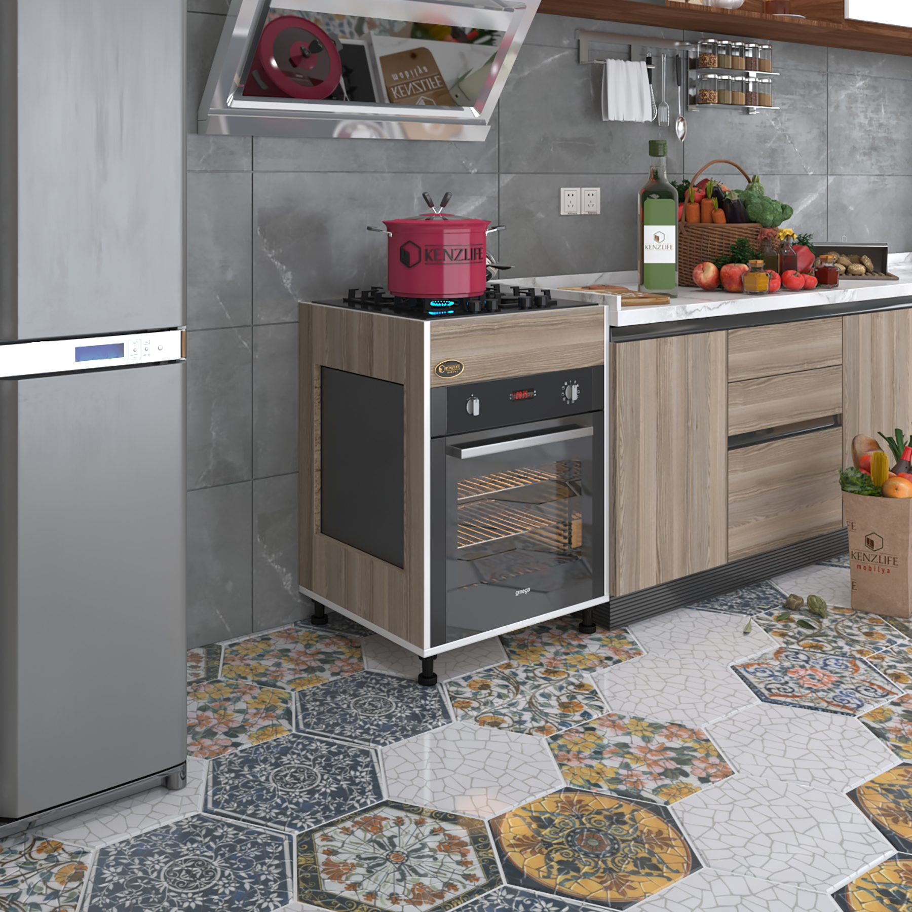 Kenzlife ankastre modülü kabini haya busa3 crd 85*60*56 fırın ocak dolabı ayarlı ayaklı üstten 