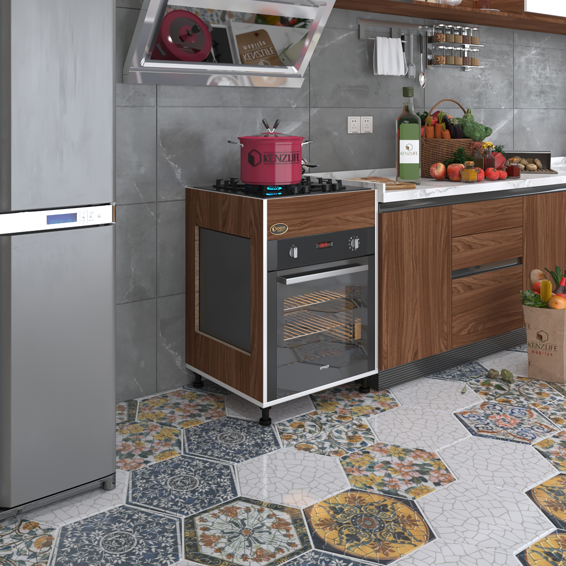Kenzlife ankastre modülü kabini haya busa3 cvz 85*60*56 fırın ocak dolabı ayarlı ayaklı üstten 