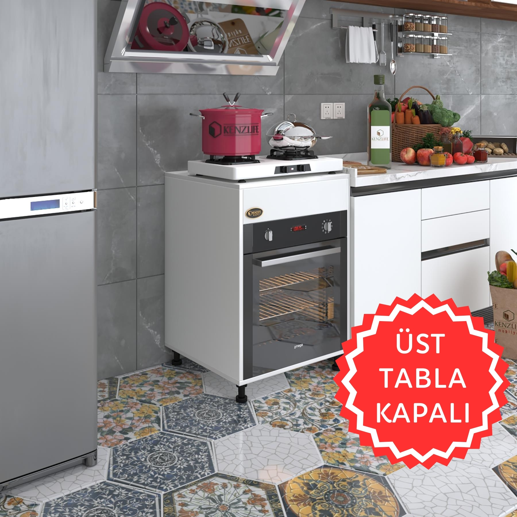 Kenzlife ankastre modülü kabini kalimera byz 85*60*56 fırın ocak dolabı ayarlı ayaklı üstü kapalı 