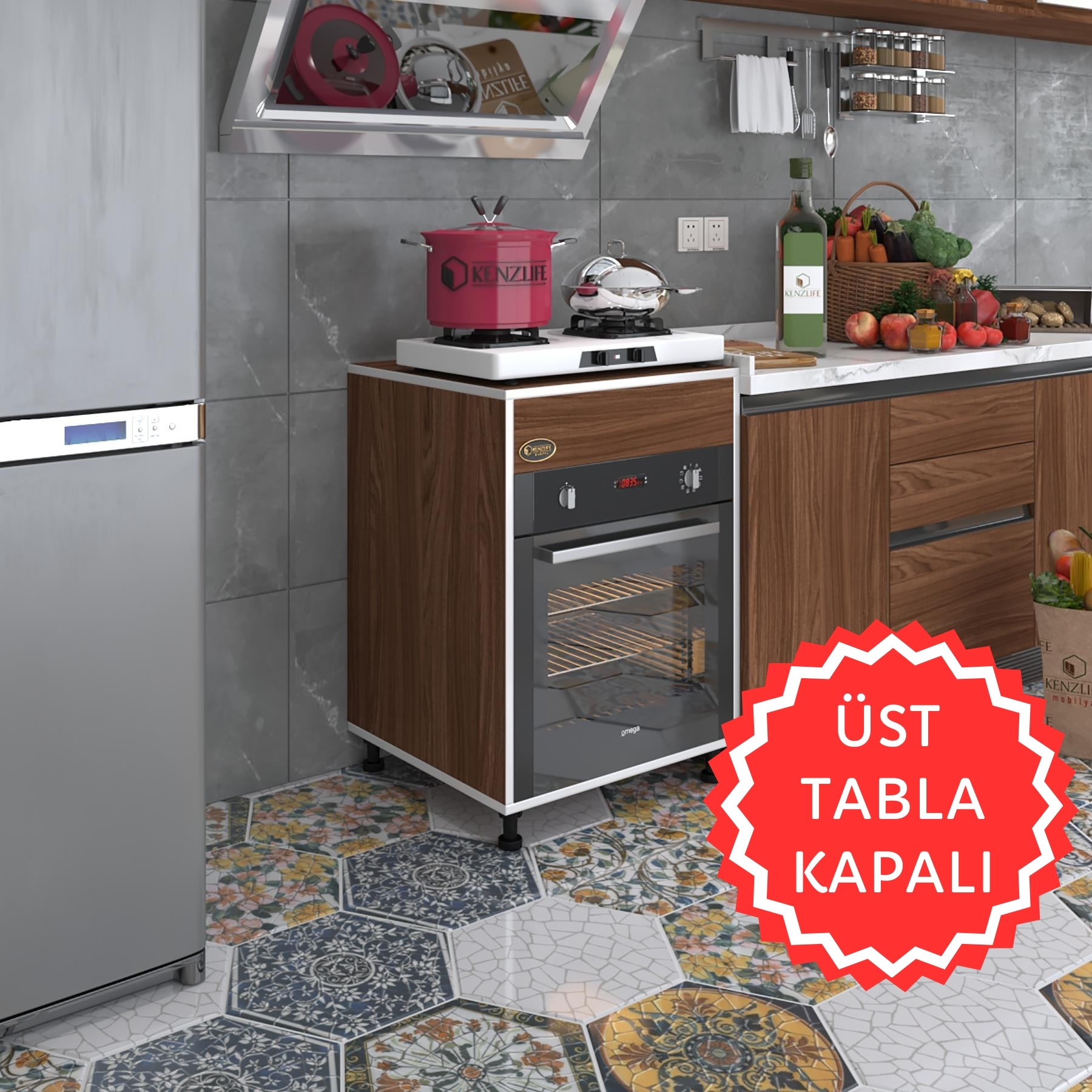 Kenzlife ankastre modülü kabini kalimera cvz 85*60*56 fırın ocak dolabı ayarlı ayaklı üstü kapalı 