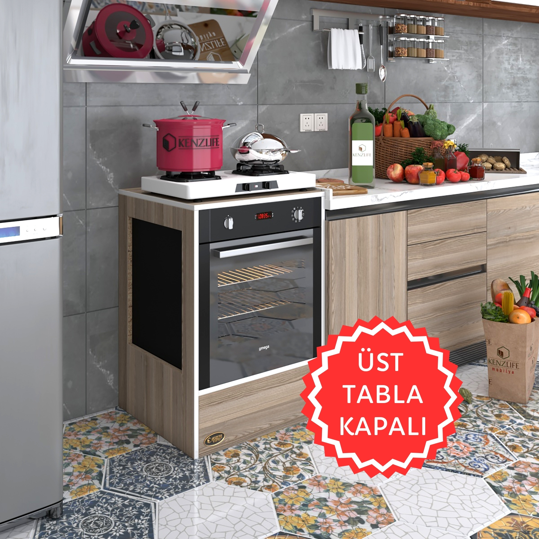 Kenzlife ankastre modülü kabini kalsiyum3 crd fırın ocak dolabı sabit tabla 