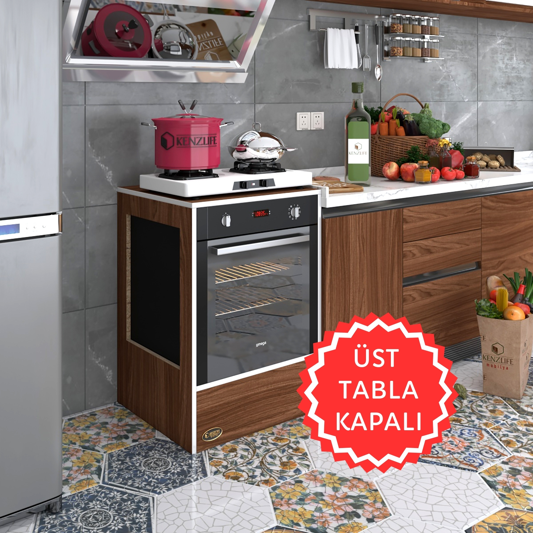 Kenzlife ankastre modülü kabini kalsiyum3 cvz fırın ocak dolabı sabit tabla 