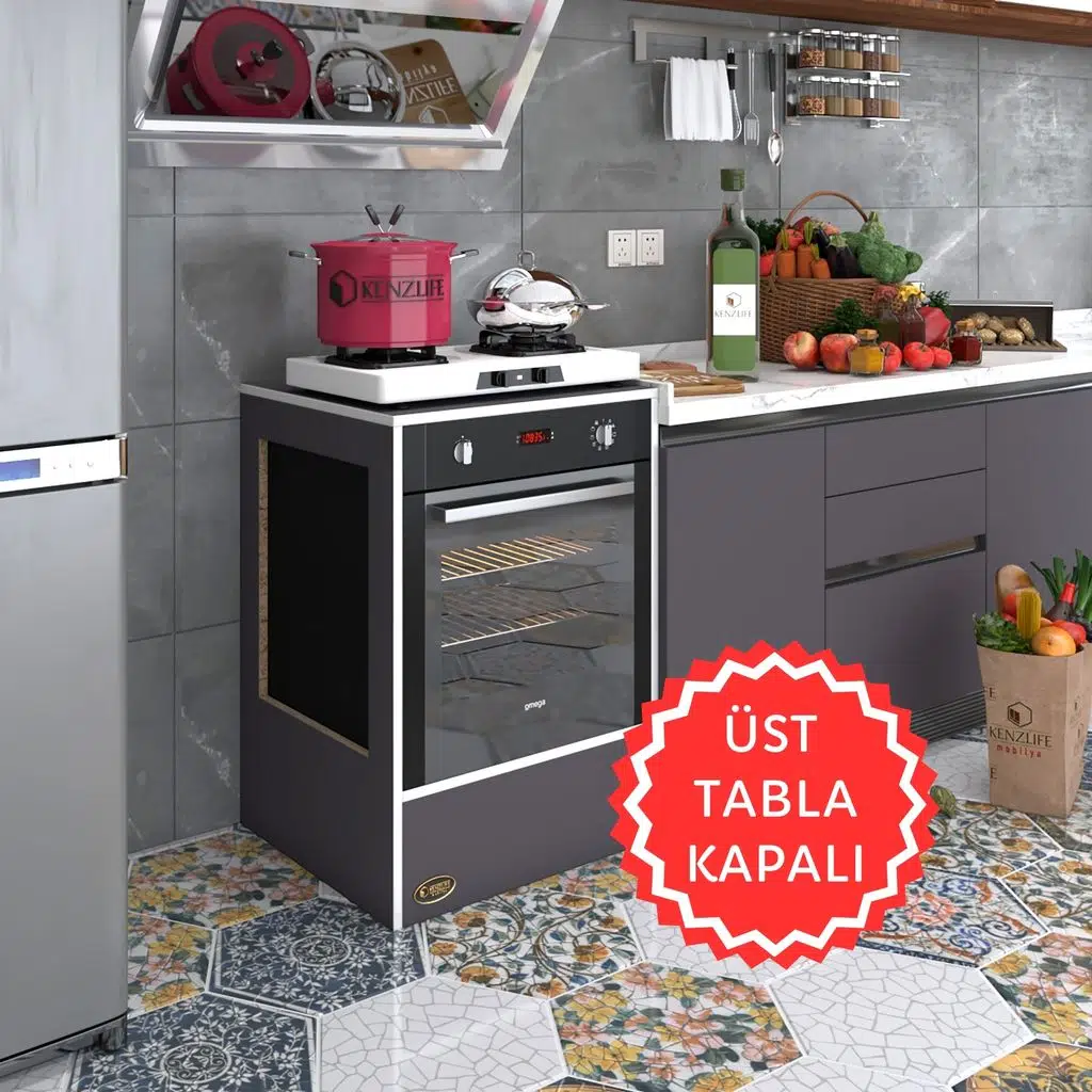 Kenzlife ankastre modülü kabini kalsiyum3 gri fırın ocak dolabı sabit tabla 