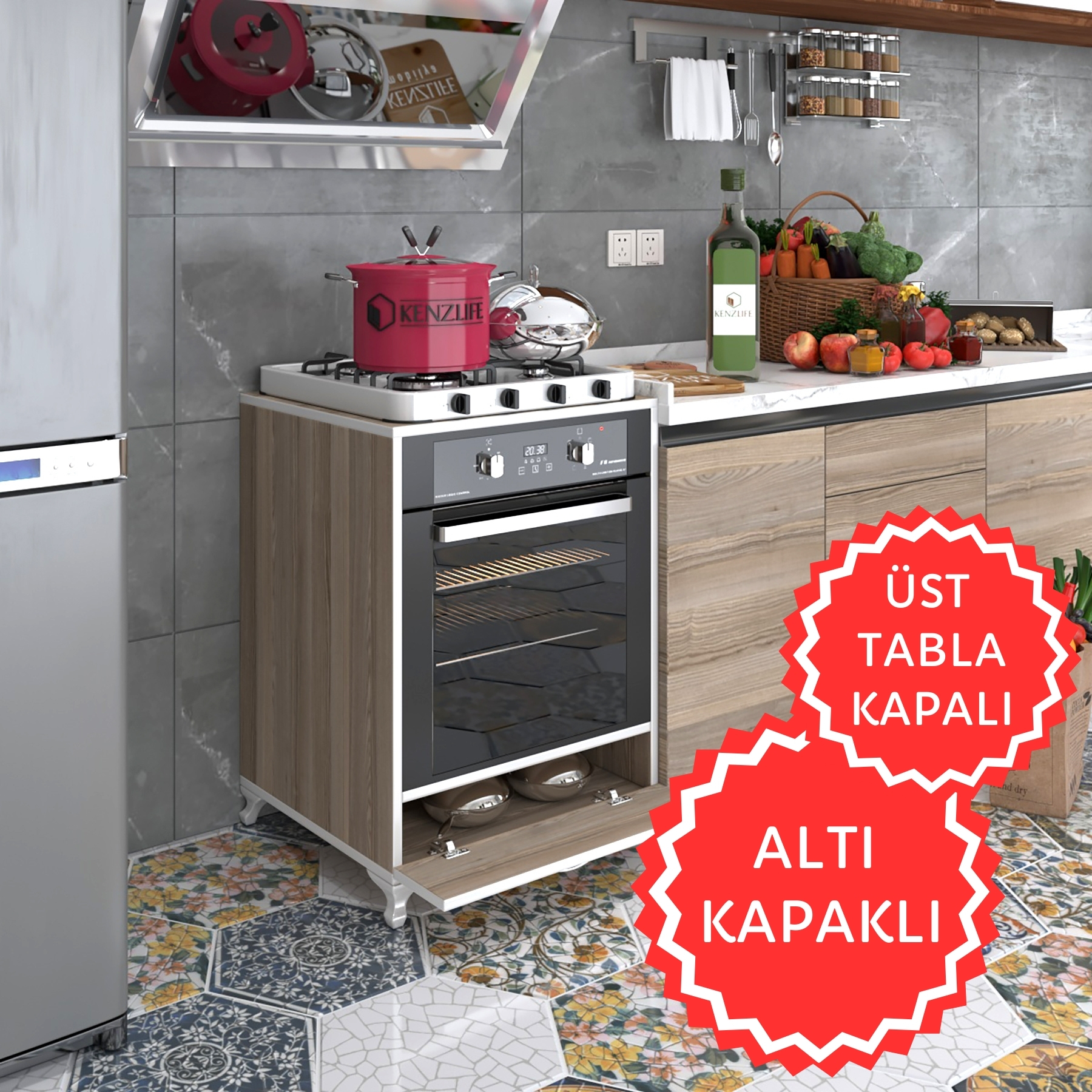 Kenzlife ankastre modülü kabini krom crd fırın ocak dolabı kapaklı ayaklı sabit tabla 