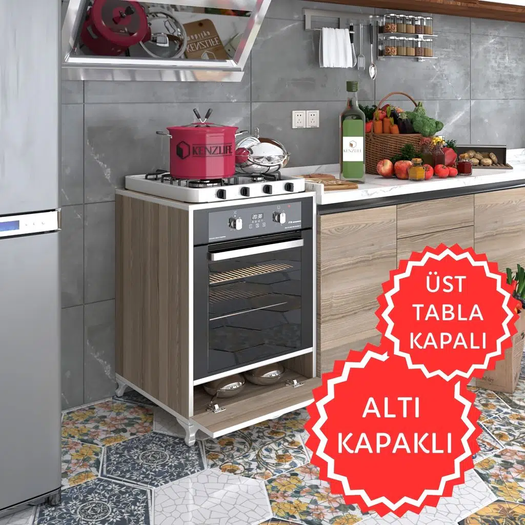 Kenzlife ankastre modülü kabini krom crd fırın ocak dolabı kapaklı ayaklı sabit tabla 