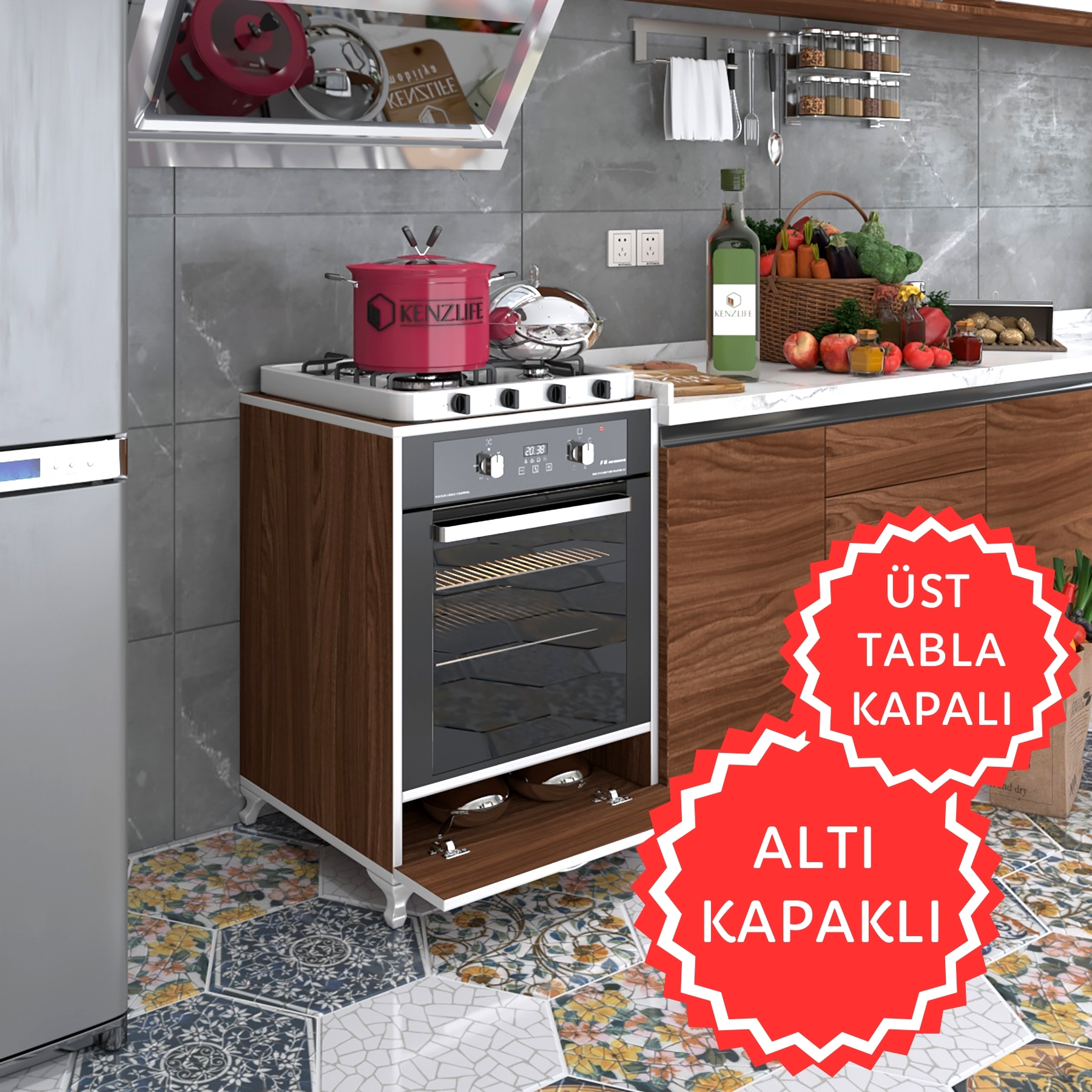 Kenzlife ankastre modülü kabini krom cvz fırın ocak dolabı kapaklı ayaklı sabit tabla 