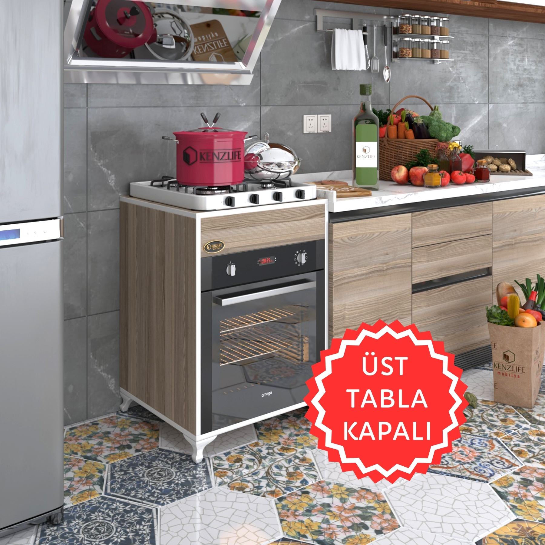 Kenzlife ankastre modülü kabini lantanyum crd fırın ocak dolabı sabit tabla ayaklı 