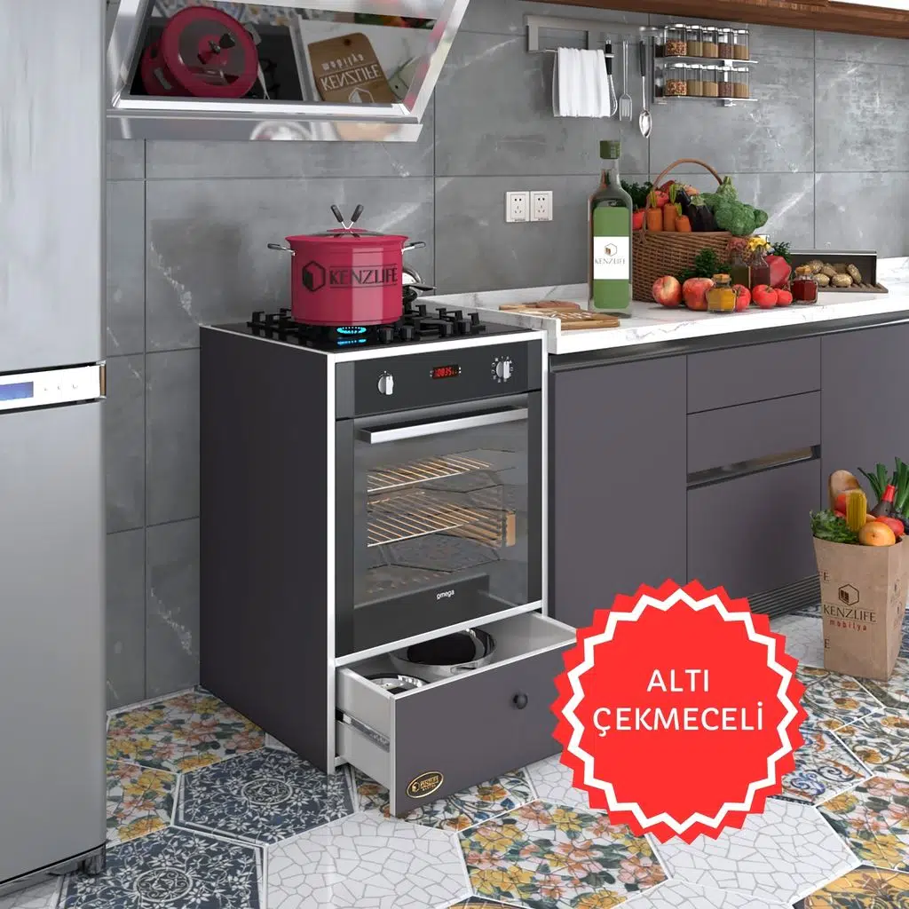 Kenzlife ankastre modülü kabini lityum gri fırın ocak dolabı çekmeceli 