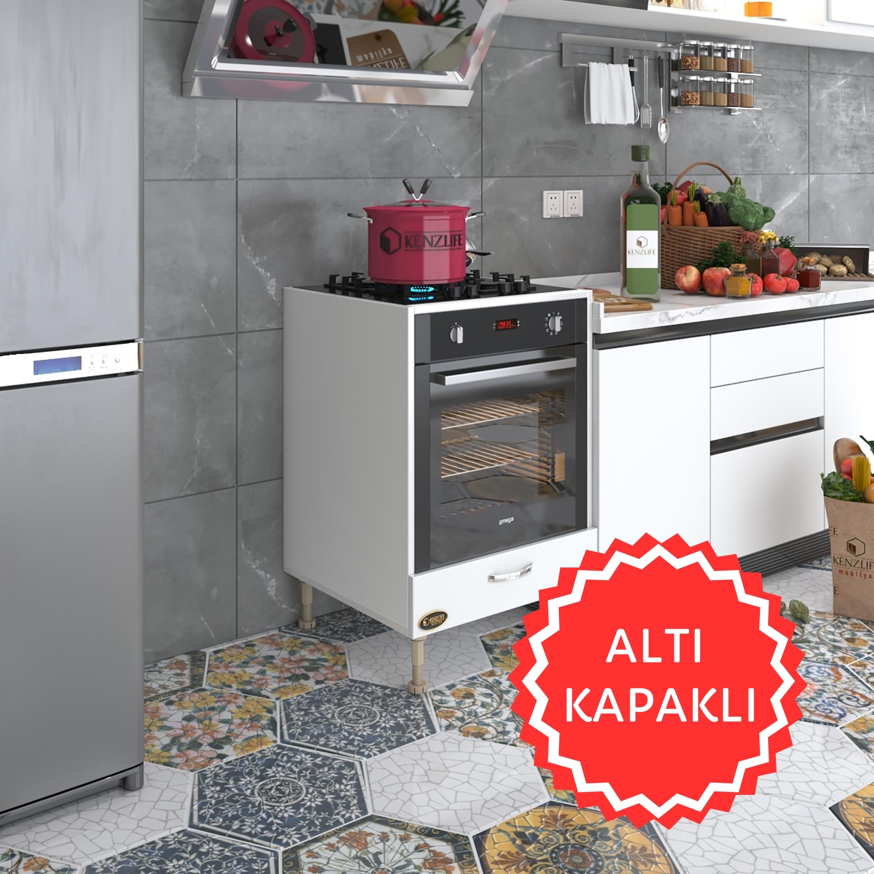 Kenzlife ankastre modülü kabini polonyum byz fırın ocak dolabı özel boy ayarlı ayaklı kapaklı