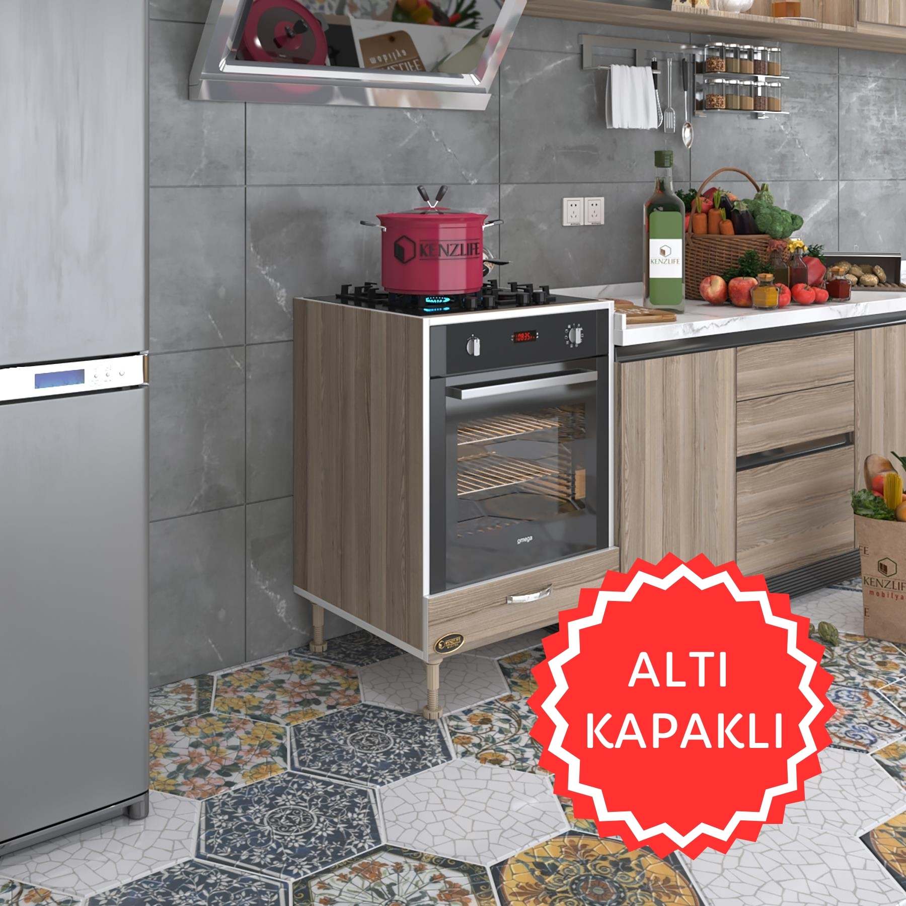 Kenzlife ankastre modülü kabini polonyum crd fırın ocak dolabı özel boy ayarlı ayaklı kapaklı 