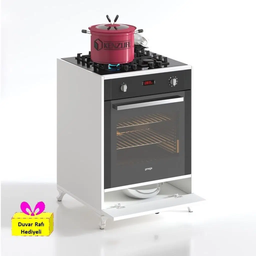 Kenzlife ankastre modülü kabini radon byz fırın ocak dolabı kapaklı ayaklı + tekli duvar rafı hediyeli