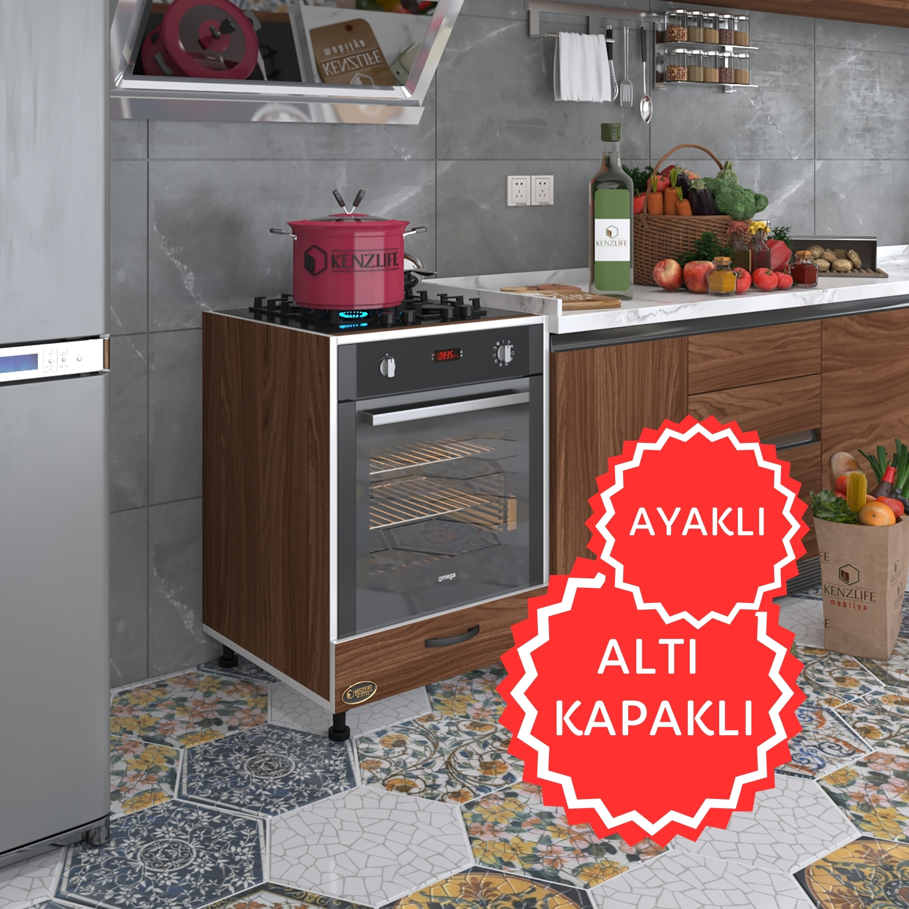 Kenzlife ankastre modülü kabini radon cvz fırın ocak dolabı kapaklı ayaklı 