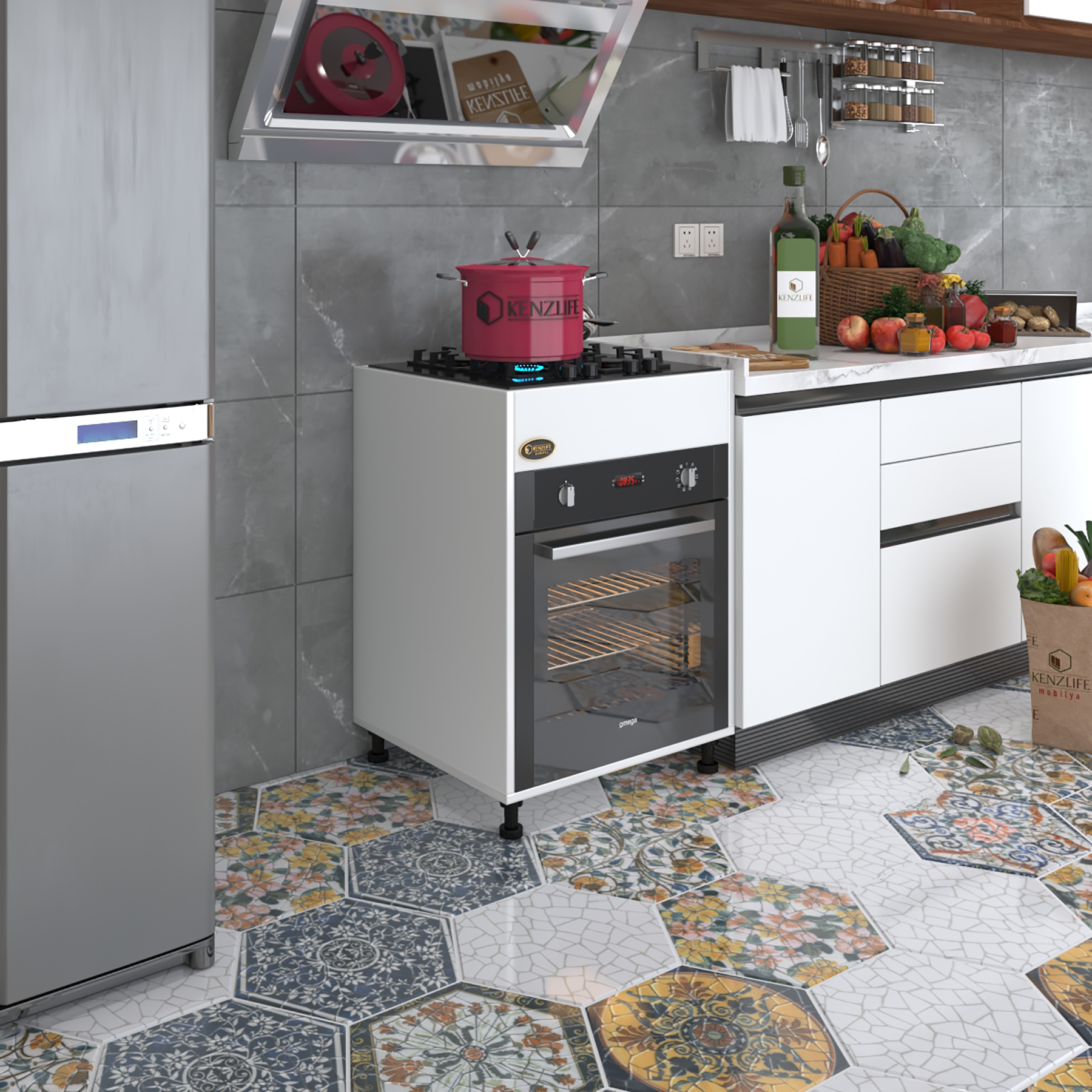 Kenzlife ankastre modülü kabini şirpençe byz 85*60*56 fırın ocak dolabı ayarlı ayaklı üstten 