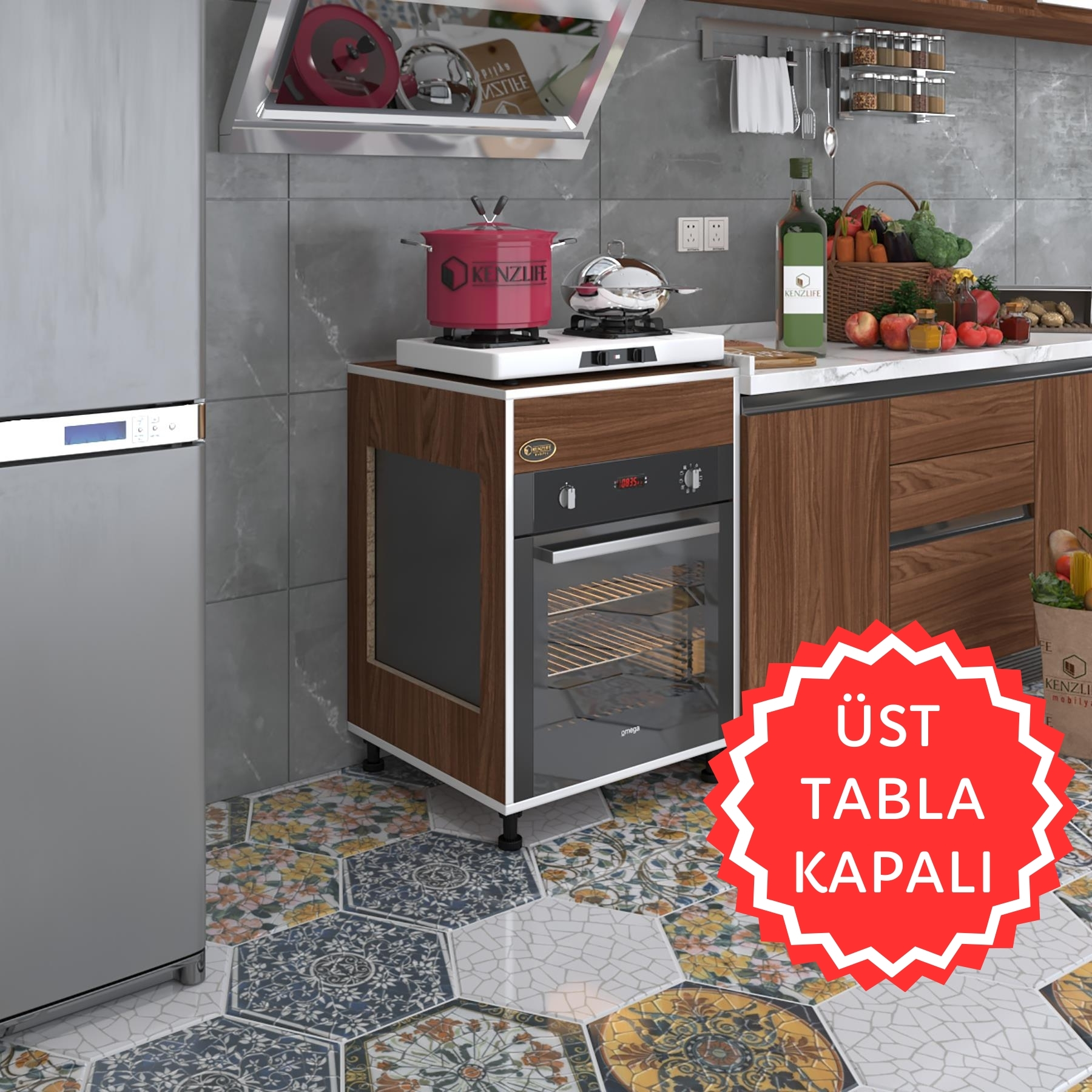 Kenzlife ankastre modülü kabini tilkowski3 cvz 85*60*56 fırın ocak dolabı ayarlı ayaklı üstü kapalı 