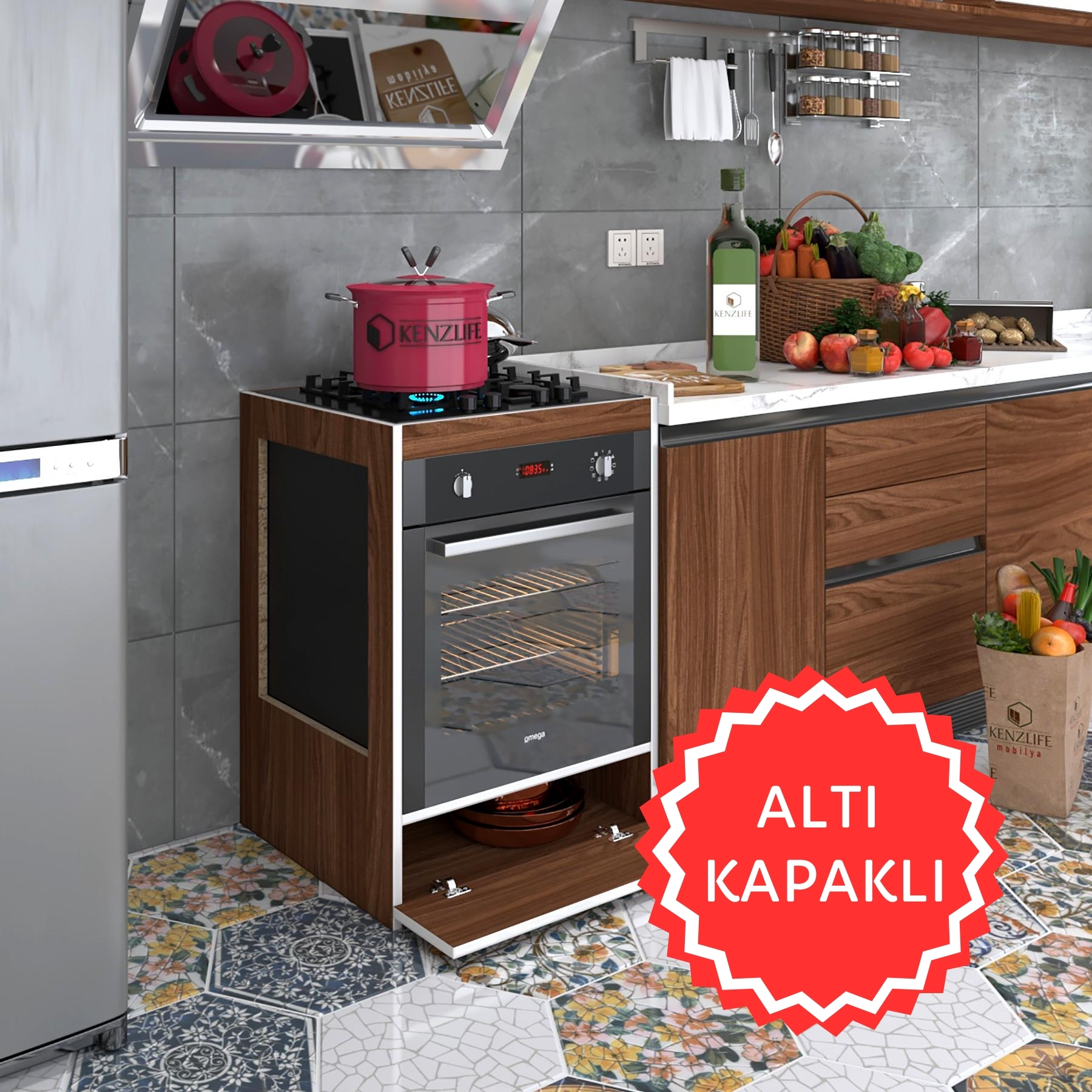 Kenzlife ankastre modülü kabini vanadyum3 cvz fırın ocak dolabı kapaklı 