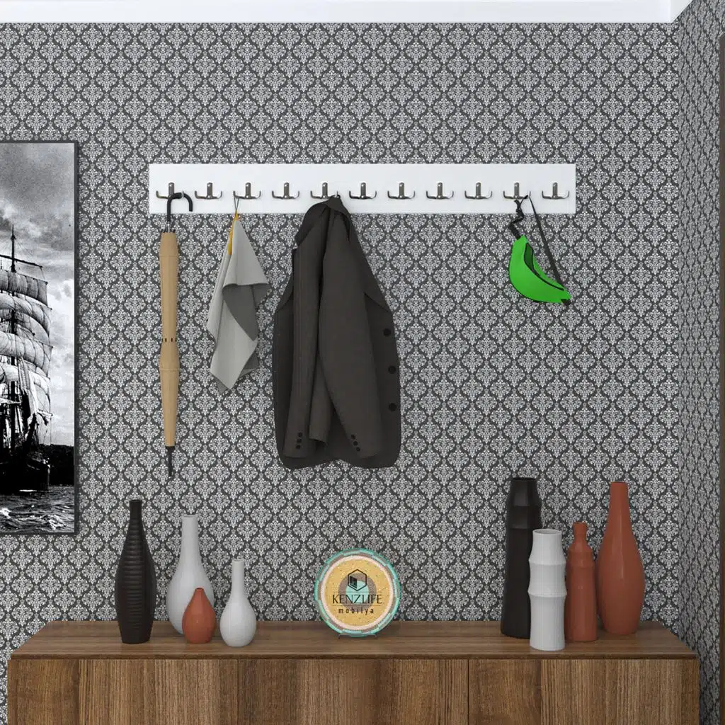 Kenzlife askılık tokadi mat beyaz renk suntalam 11 adet metal krom renk portmanto 