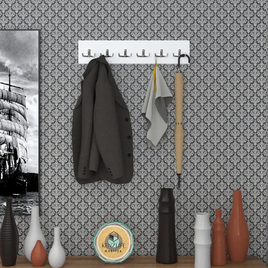 Kenzlife askılık tokadi mat beyaz renk suntalam 06 adet metal krom renk portmanto 