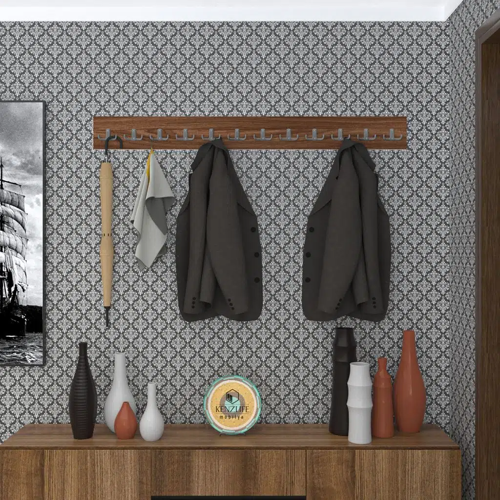 Kenzlife askılık tokadi mat ceviz renk suntalam 12 adet metal krom renk portmanto