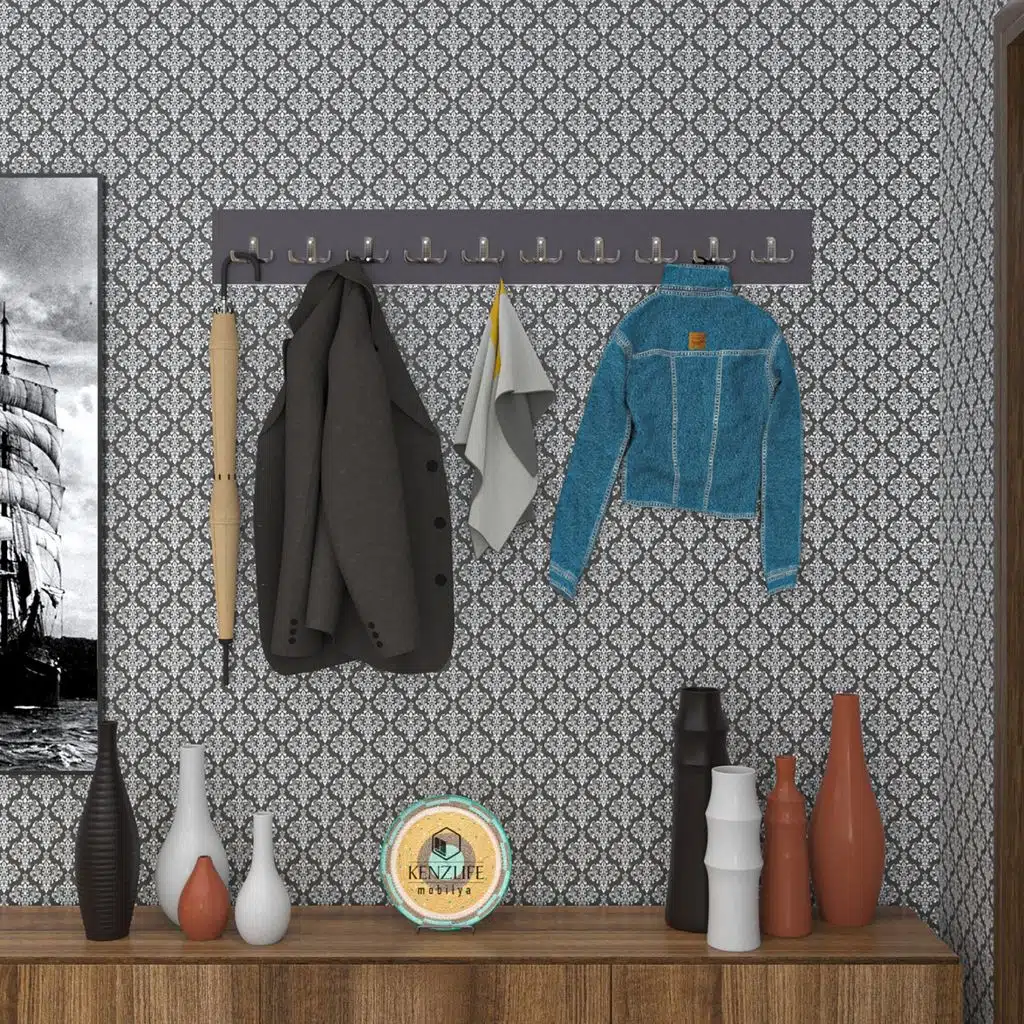 Kenzlife askılık tokadi mat gri renk suntalam 10 adet metal krom renk portmanto