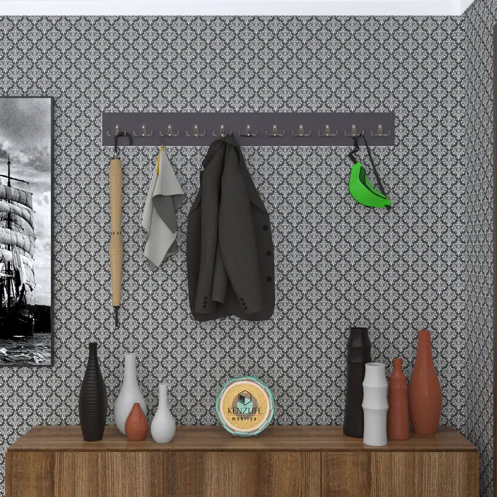 Kenzlife askılık tokadi mat gri renk suntalam 11 adet metal krom renk portmanto