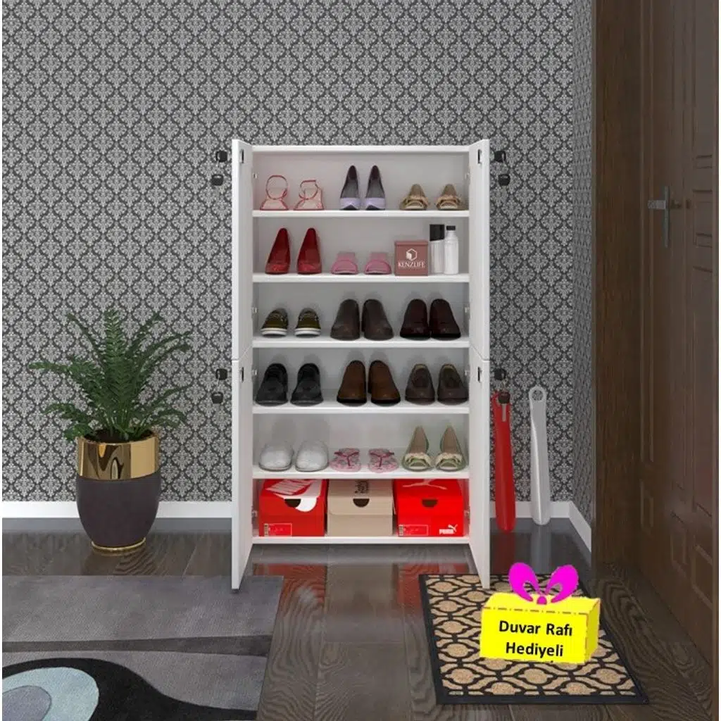 Kenzlife ayakkabılık ayakkabı dolabı kilitli be real byz 120*70*32 kapaklı arkalıklı ofis dolabı iki bölme + tekli duvar rafı hediyeli