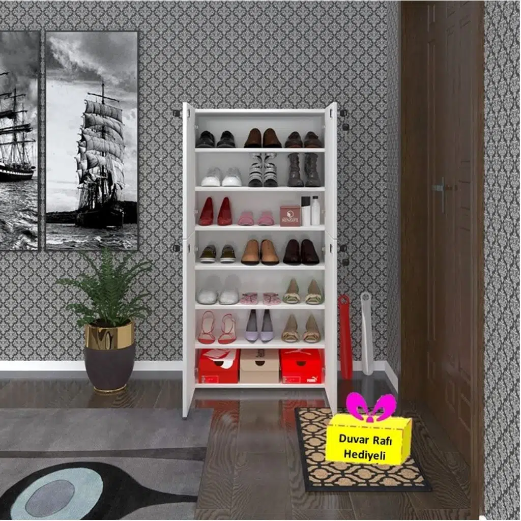 Kenzlife ayakkabılık ayakkabı dolabı kilitli be real byz 140*70*32 kapaklı arkalıklı ofis dolabı iki bölme + tekli duvar rafı hediyeli