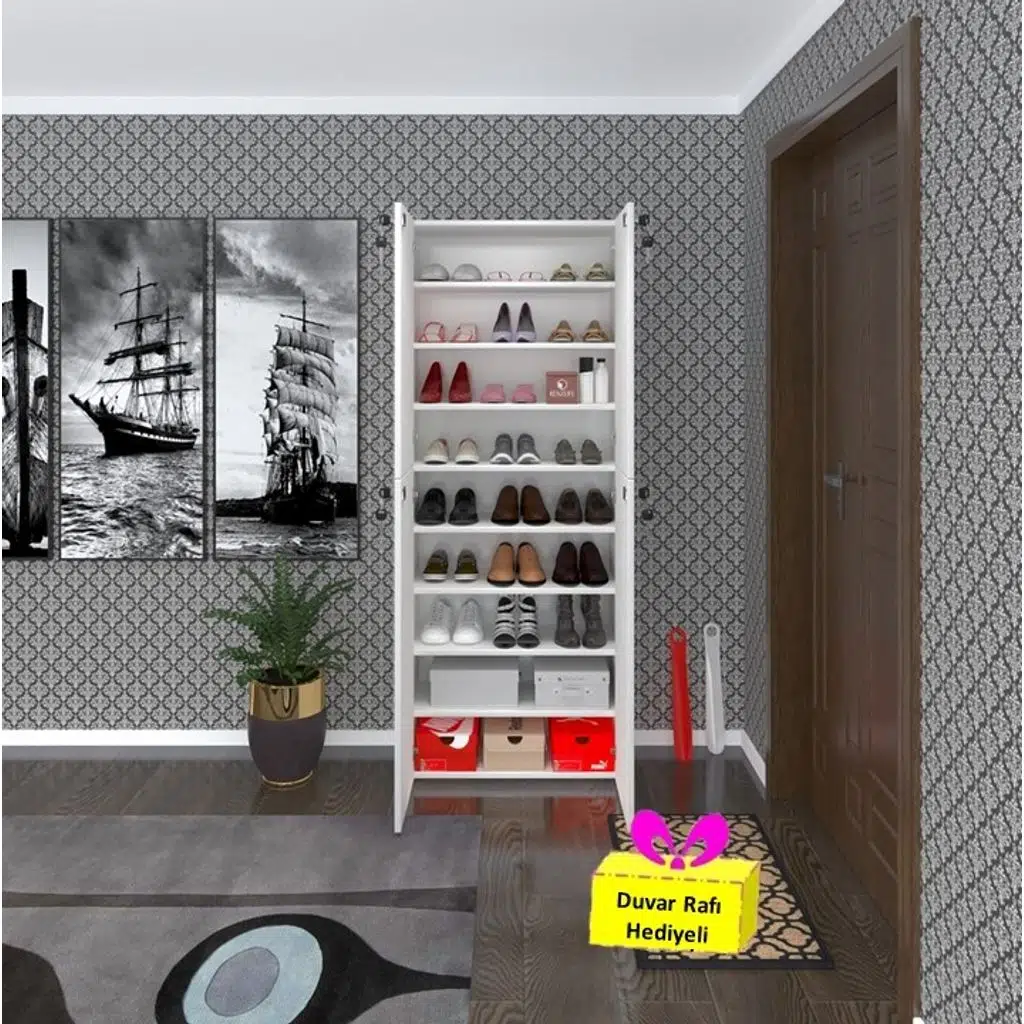Kenzlife ayakkabılık ayakkabı dolabı kilitli be real byz 180*70*32 kapaklı arkalıklı ofis dolabı iki bölme + tekli duvar rafı hediyeli