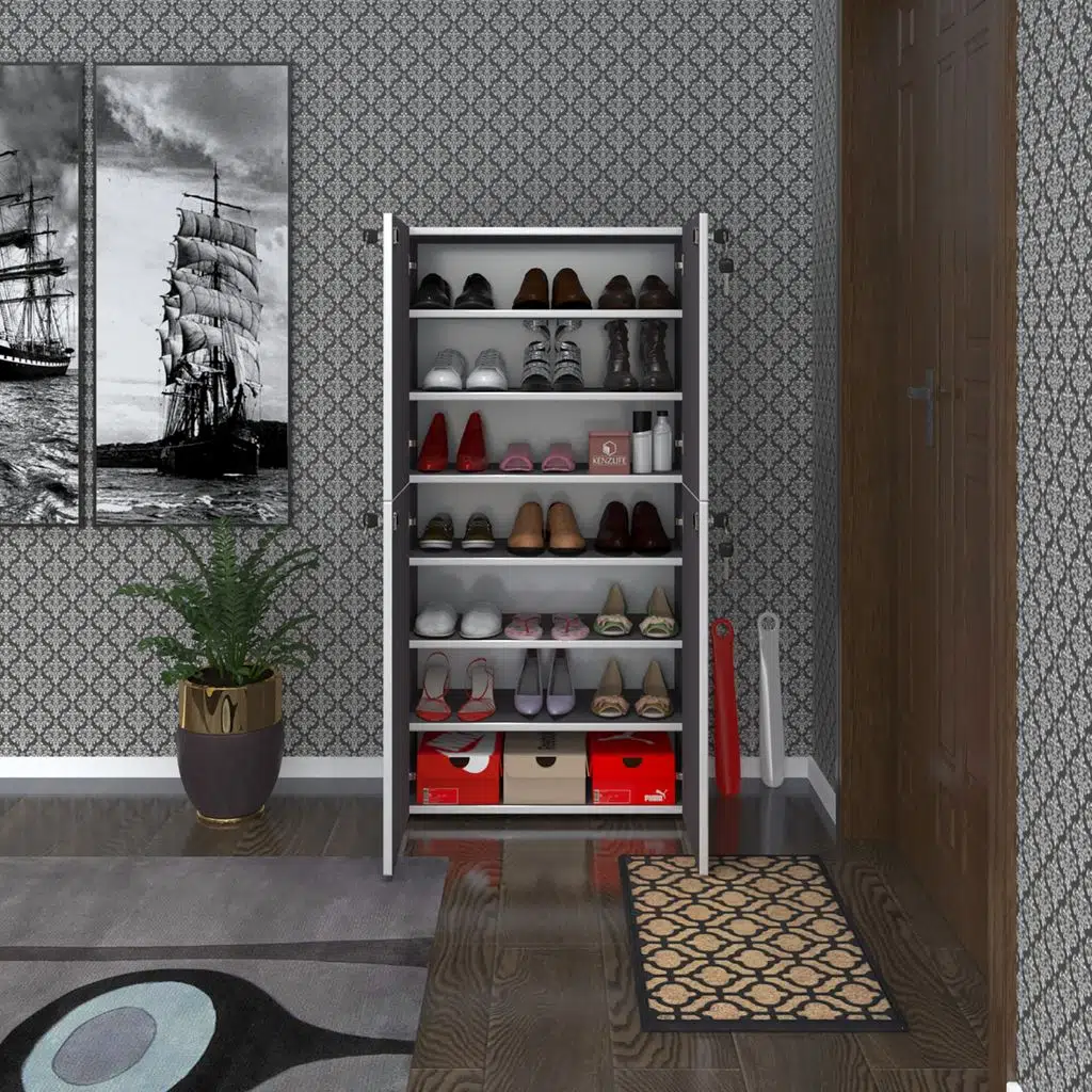 Kenzlife ayakkabılık ayakkabı dolabı kilitli be real gri 140*70*32 kapaklı arkalıklı ofis dolabı iki bölme