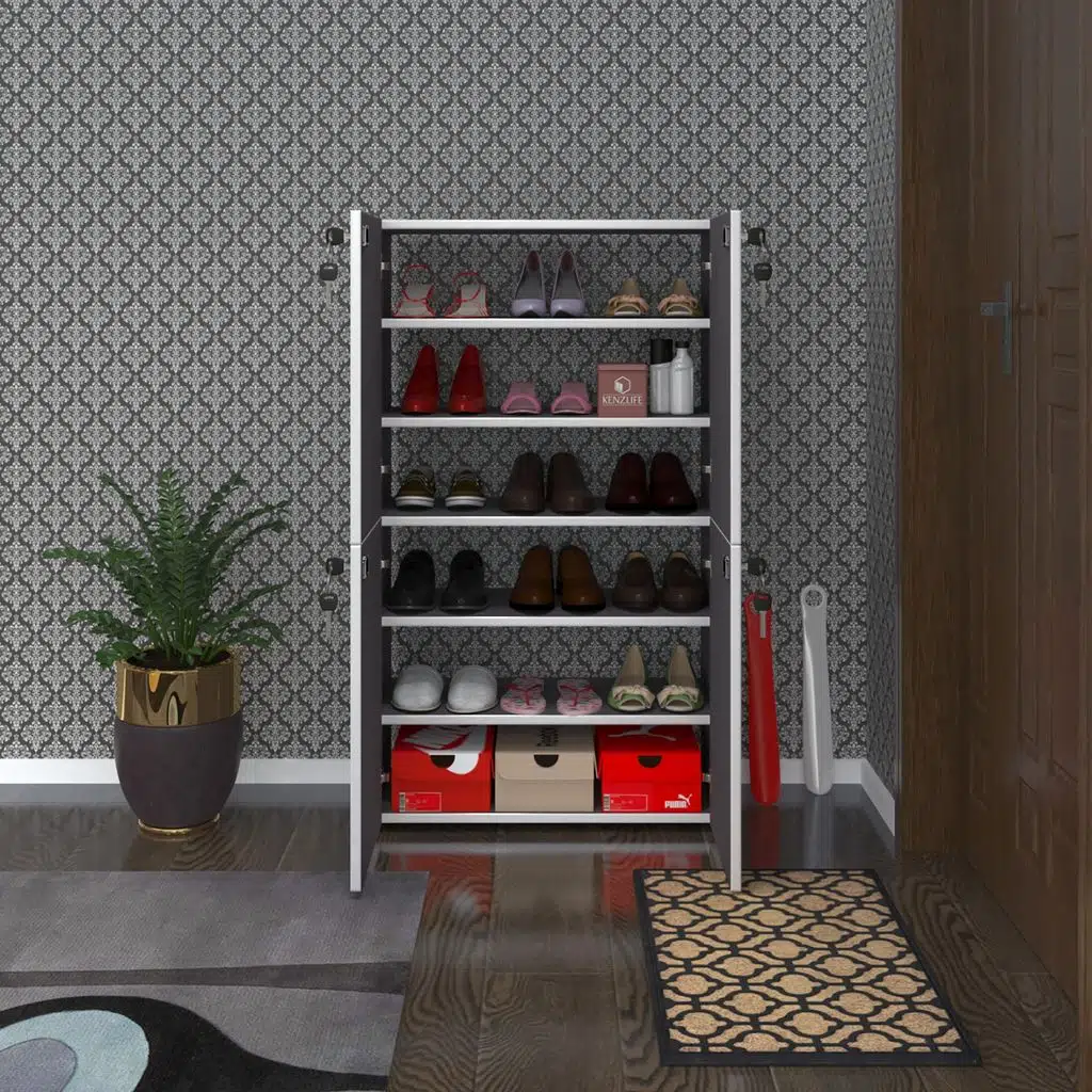 Kenzlife ayakkabılık ayakkabı dolabı kilitli gutan gri 120*70*32 kapaklı ofis dolabı iki bölme