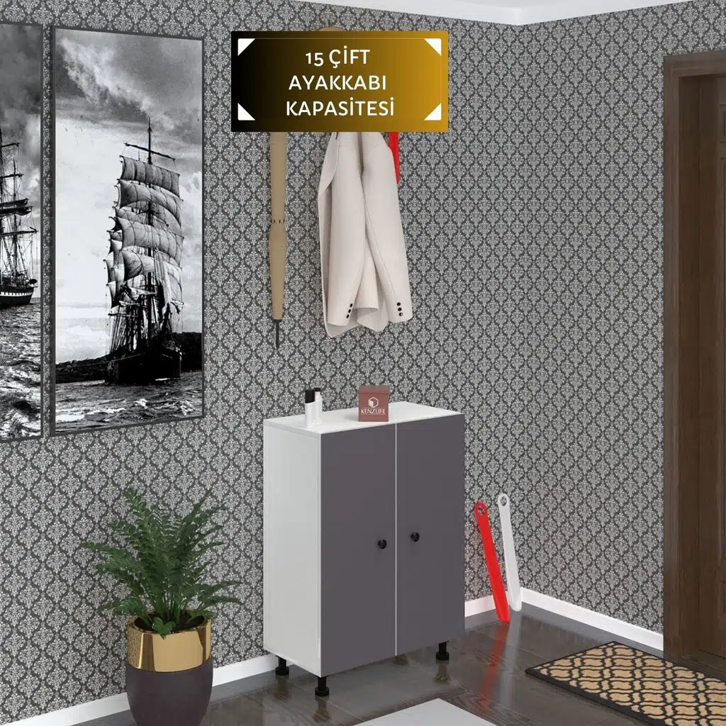 Kenzlife ayakkabılık cimcime5 gribyz 83*060*32 kapaklı 5 raflı 15 çift ayakkabı kapasitesi