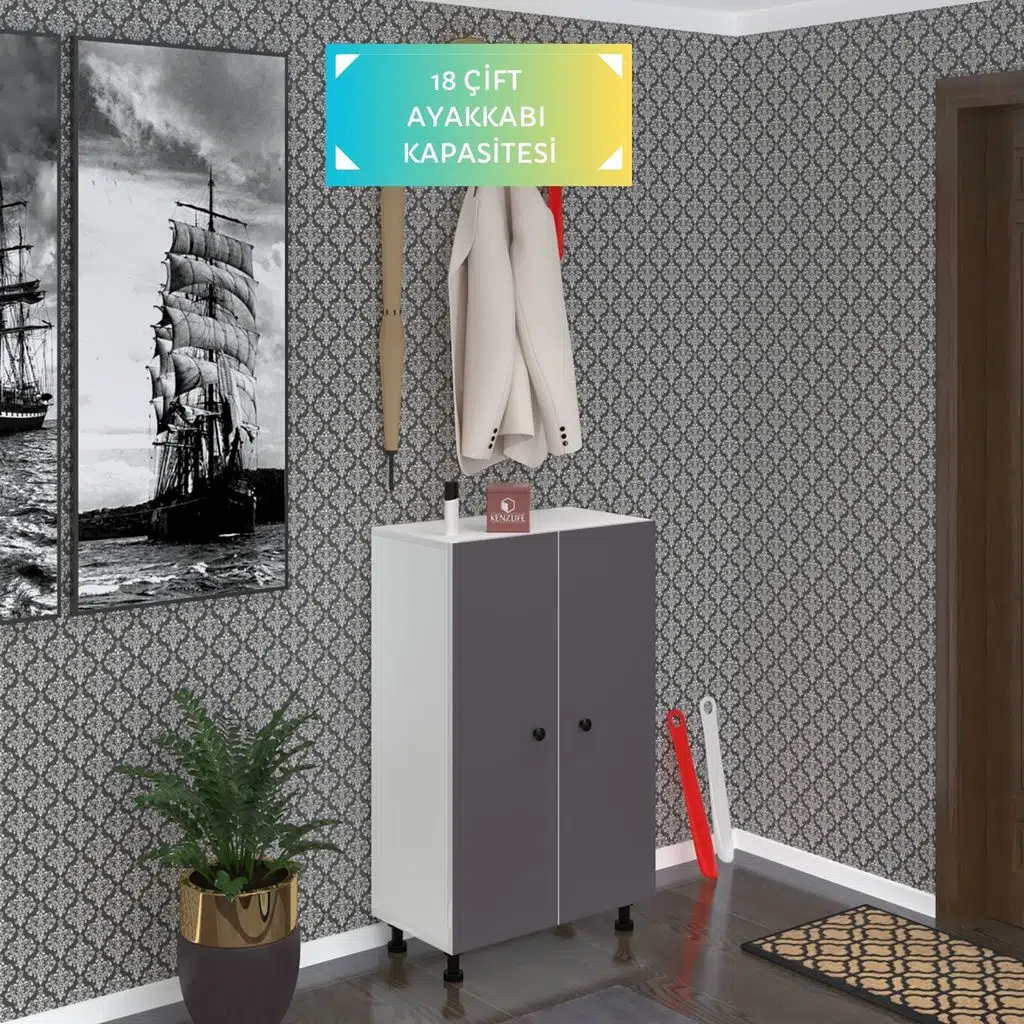 Kenzlife ayakkabılık cimcime6 gribyz 98*060*32 kapaklı 6 raflı 18 çift ayakkabı kapasitesi