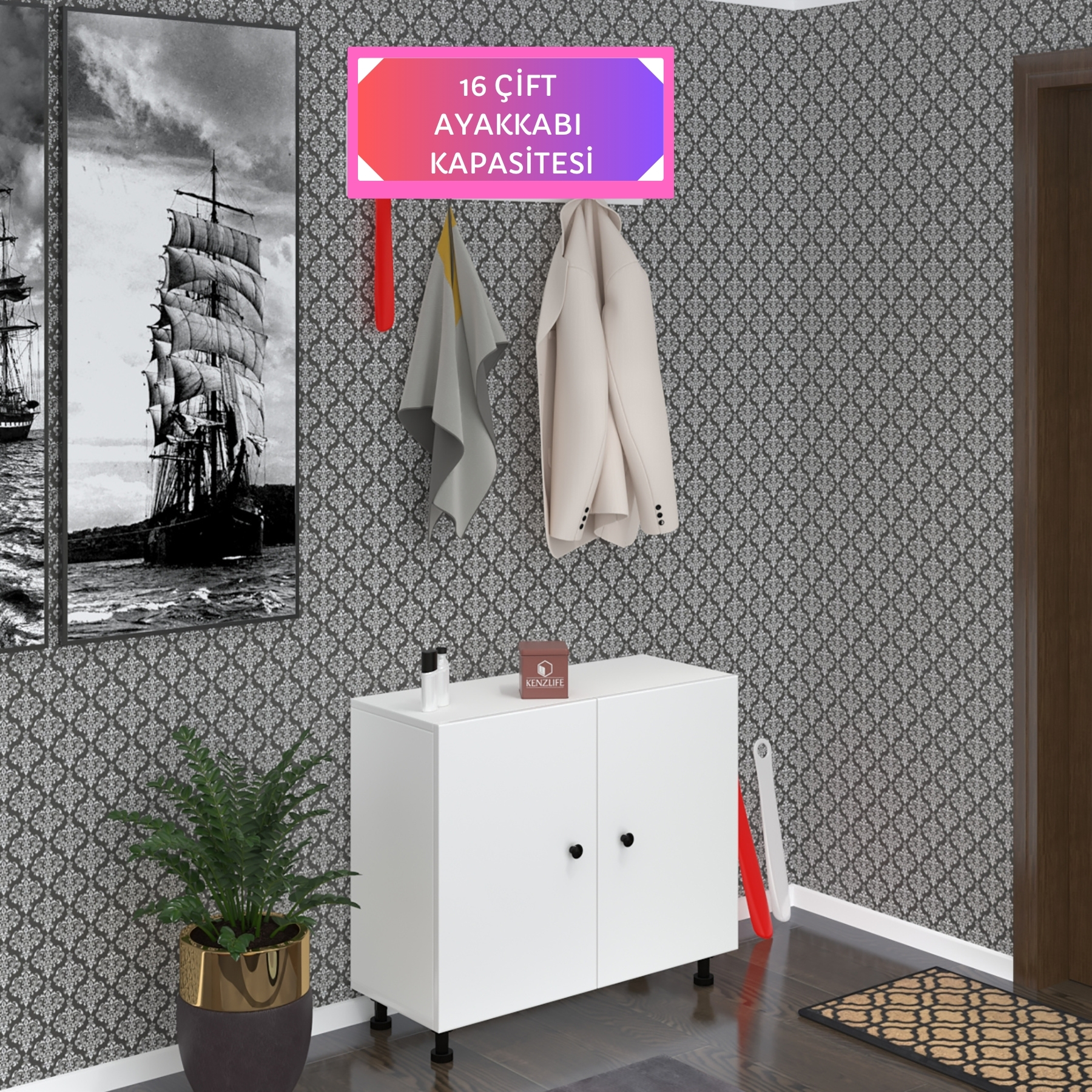 Kenzlife ayakkabılık galoş4 byzbyz 53*080*32 kapaklı 4 raflı 16 çift ayakkabı kapasitesi