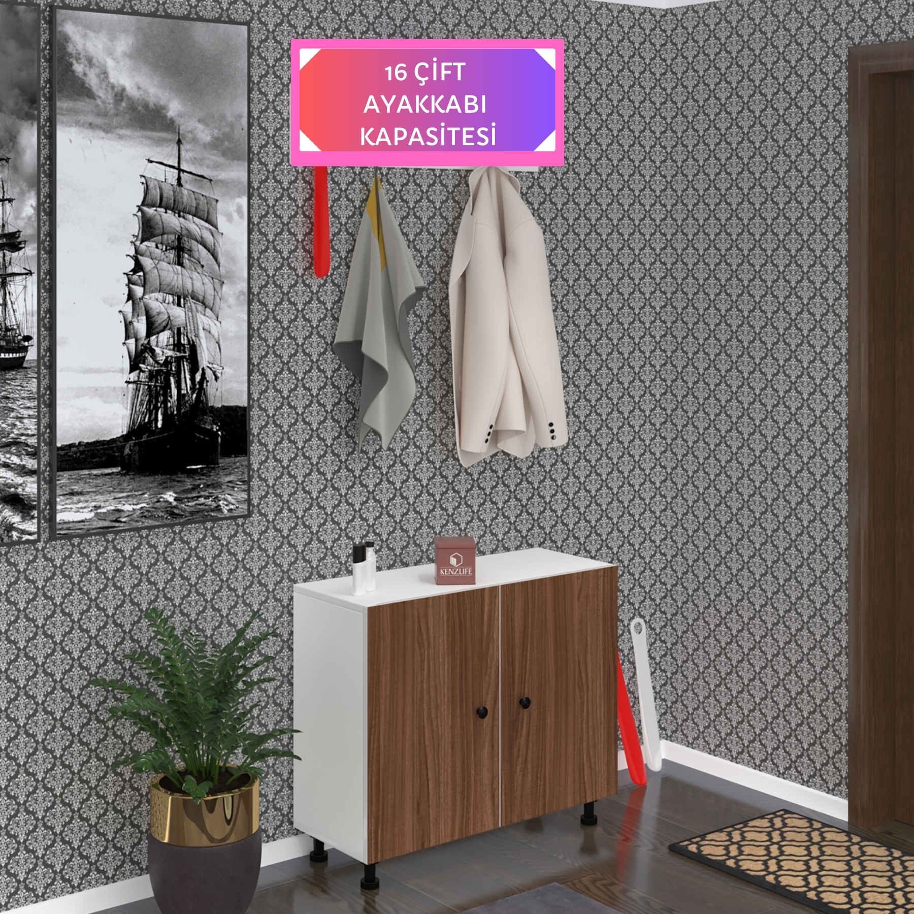 Kenzlife ayakkabılık galoş4 cvzbyz 53*080*32 kapaklı 4 raflı 16 çift ayakkabı kapasitesi