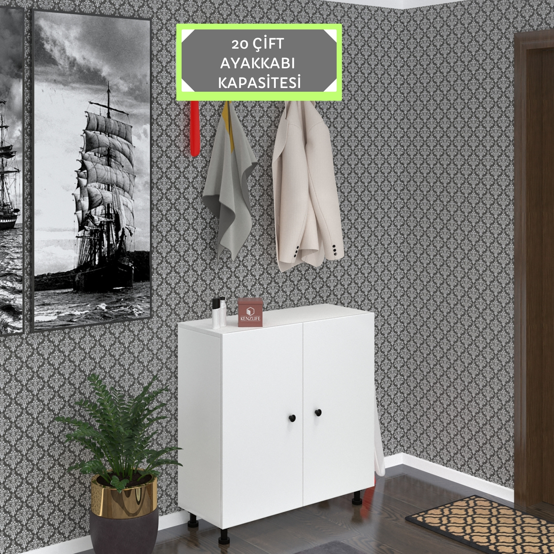 Kenzlife ayakkabılık galoş5 byzbyz 53*080*32 kapaklı 5 raflı 20 çift ayakkabı kapasitesi