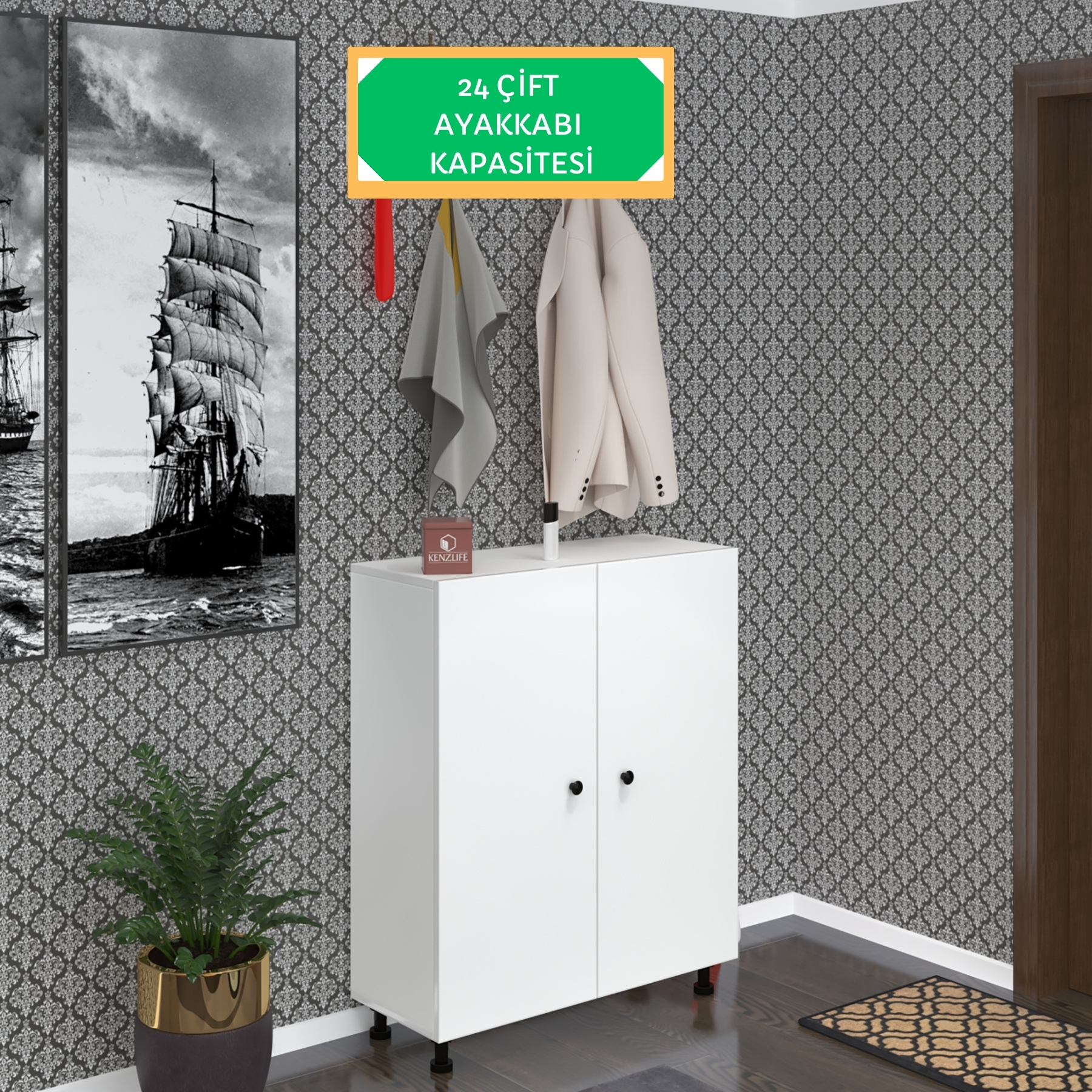 Kenzlife ayakkabılık galoş6 byzbyz 53*080*32 kapaklı 6 raflı 24 çift ayakkabı kapasitesi